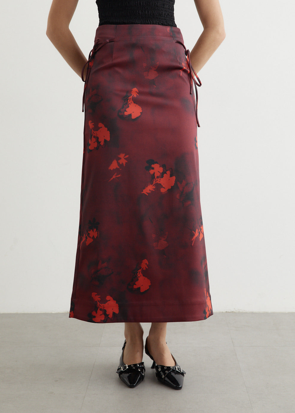 Printed Double Satin Maxi Skirt