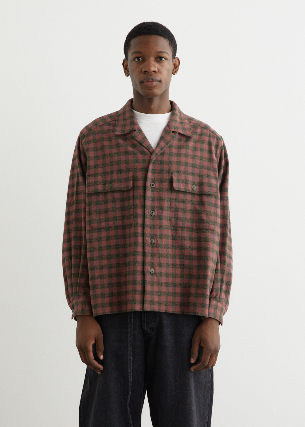 Open Collar Heavy Flannel Check Shirt