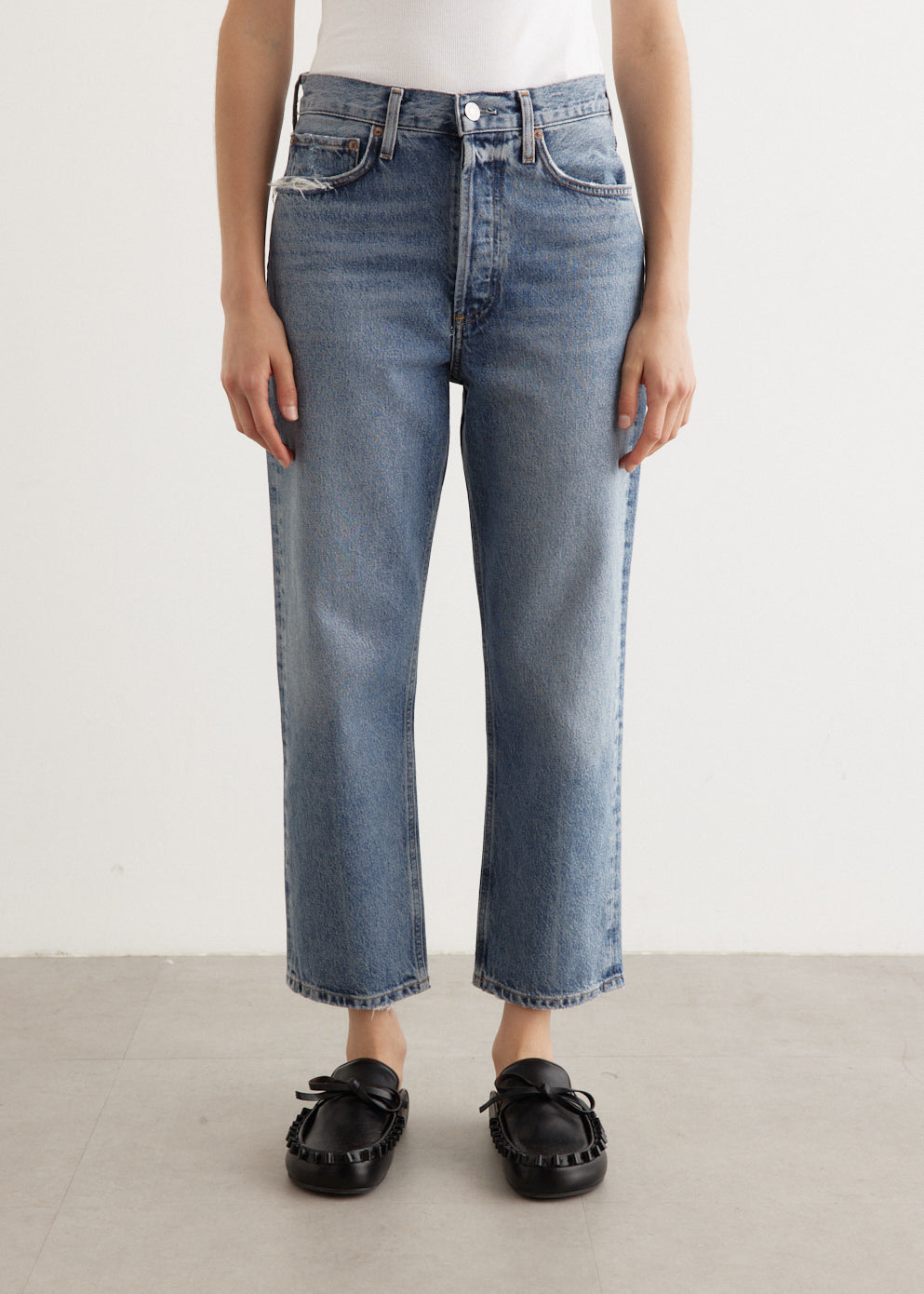 90's Crop Mid Rise Loose Straight Jeans