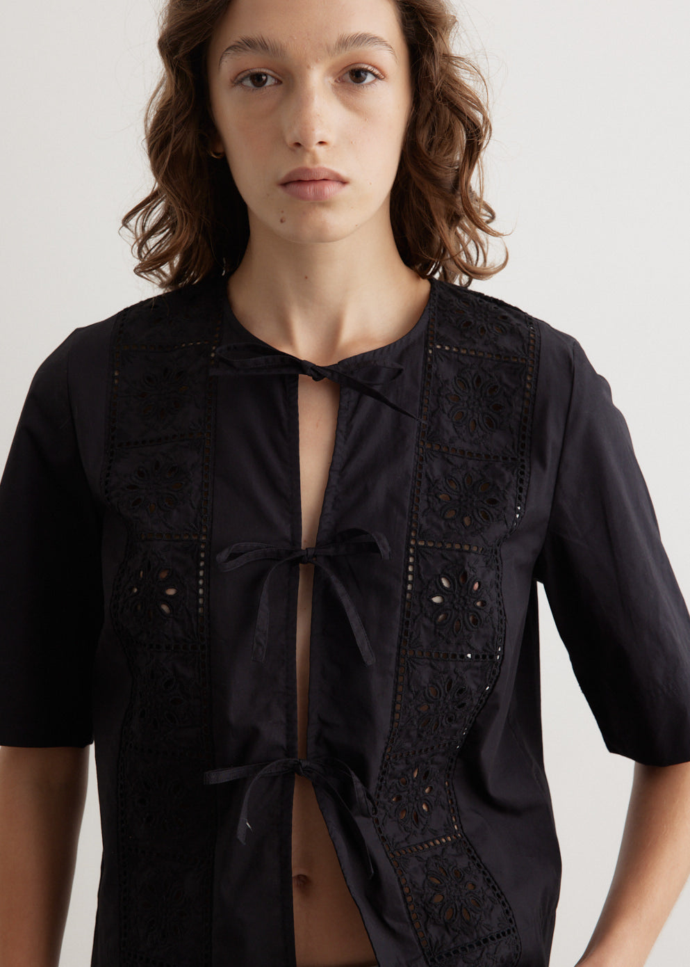 Broderie Anglaise Tie Blouse