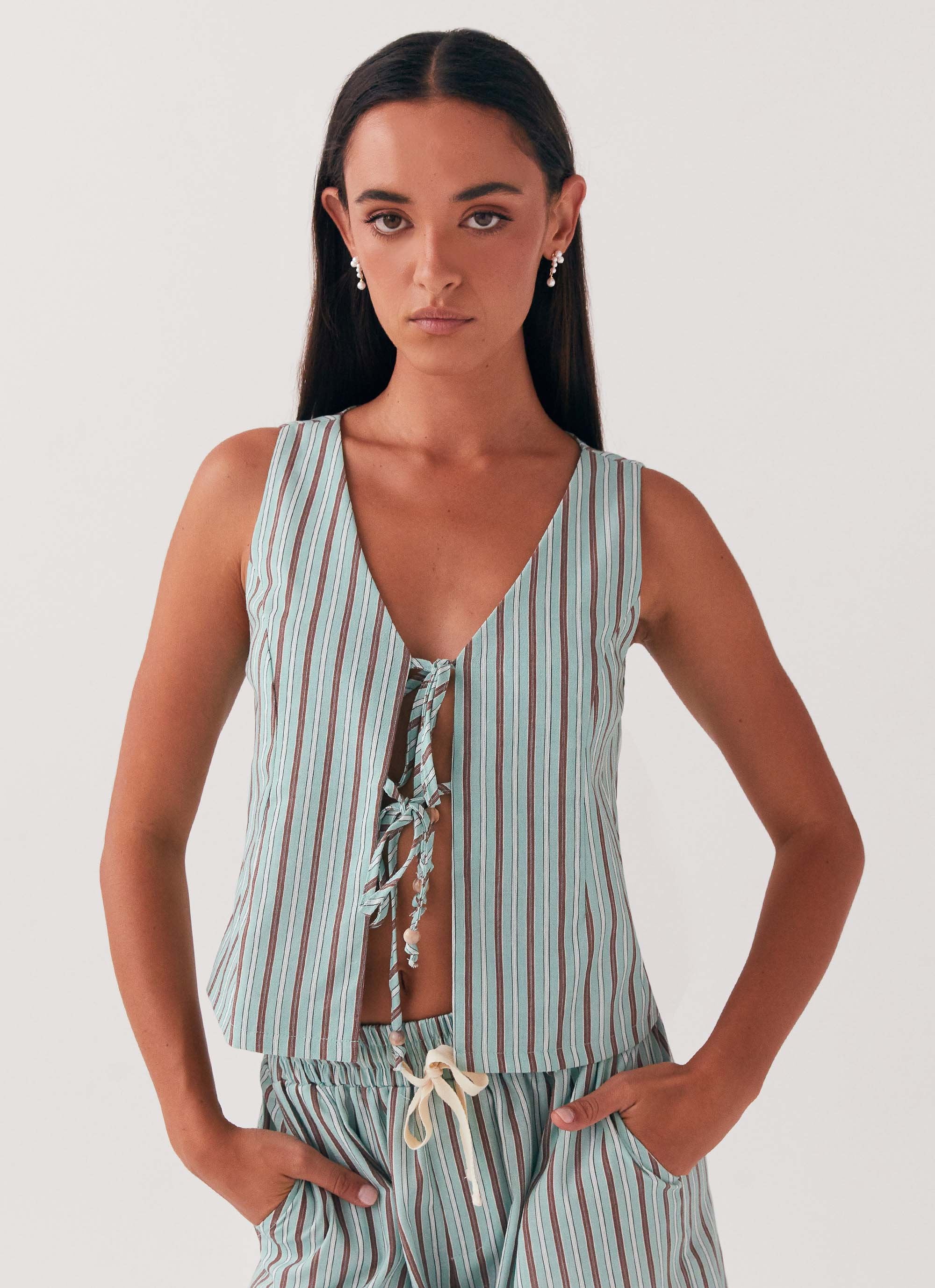 Tina Linen Vest Top - Coastal Stripe