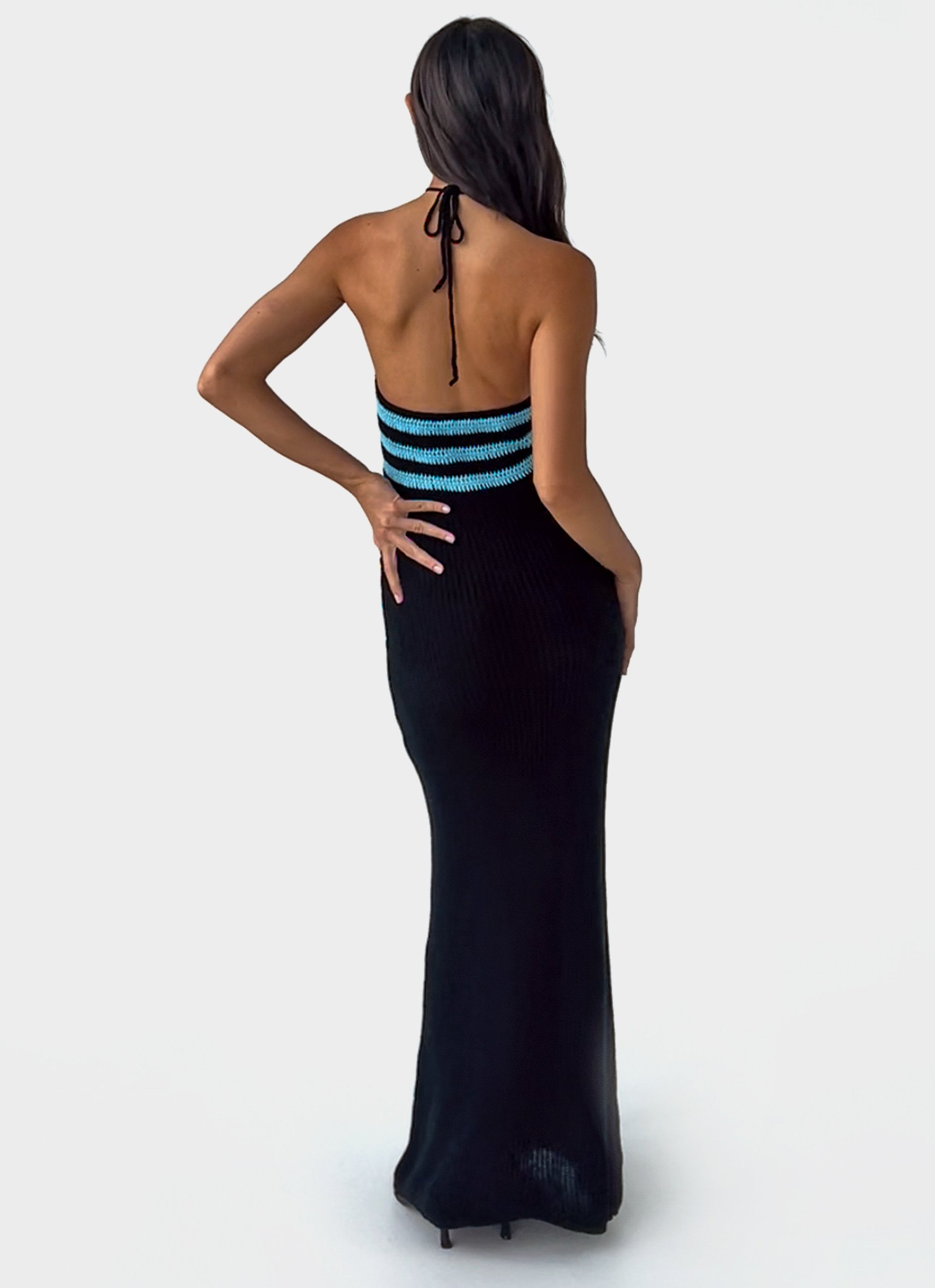 Masterpiece Halterneck Crochet Maxi Dress - Azure Stripe