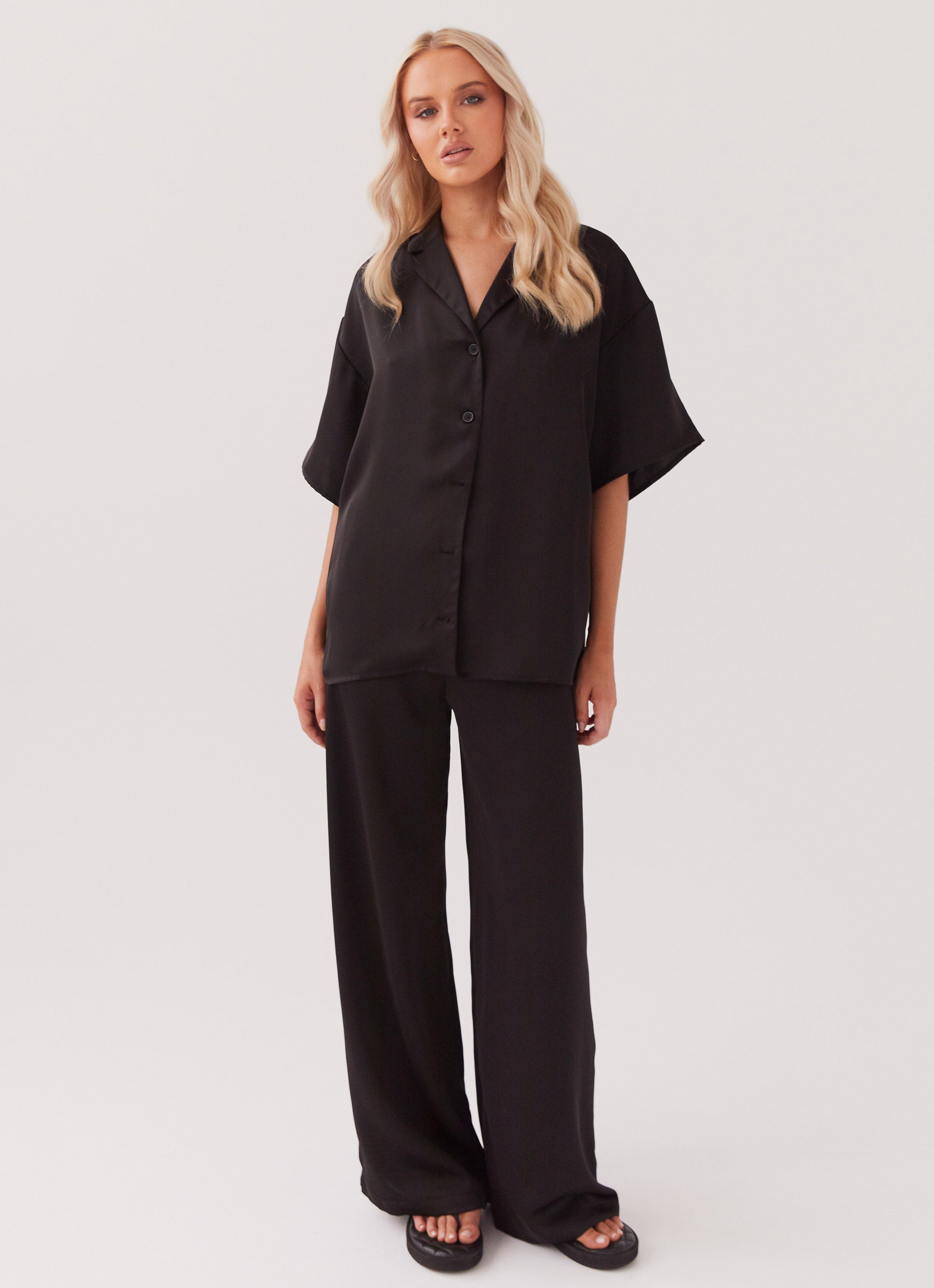 Palm Cove Satin Shirt - Black