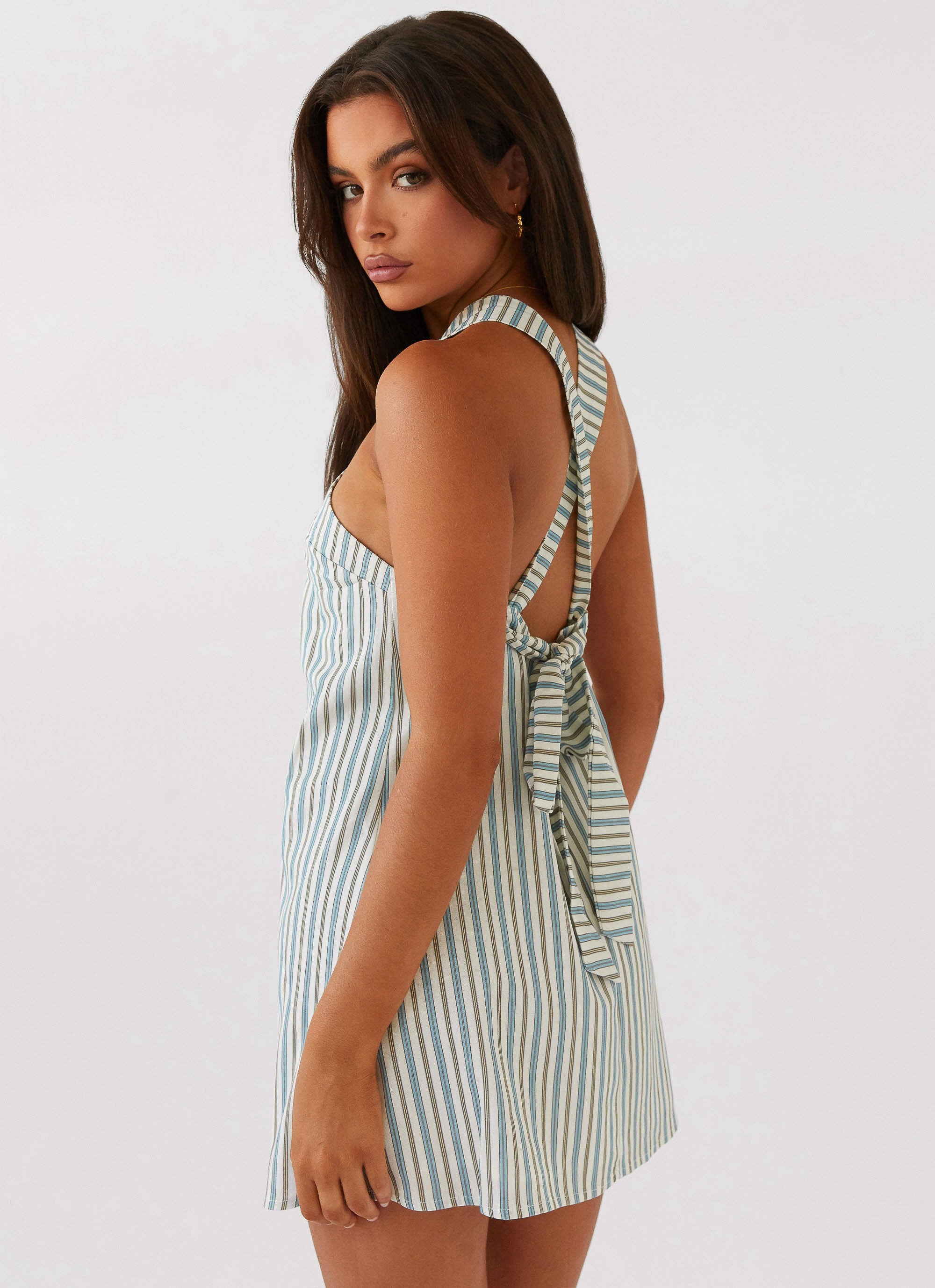 Keira Linen Mini Dress - Blue Choc Stripe