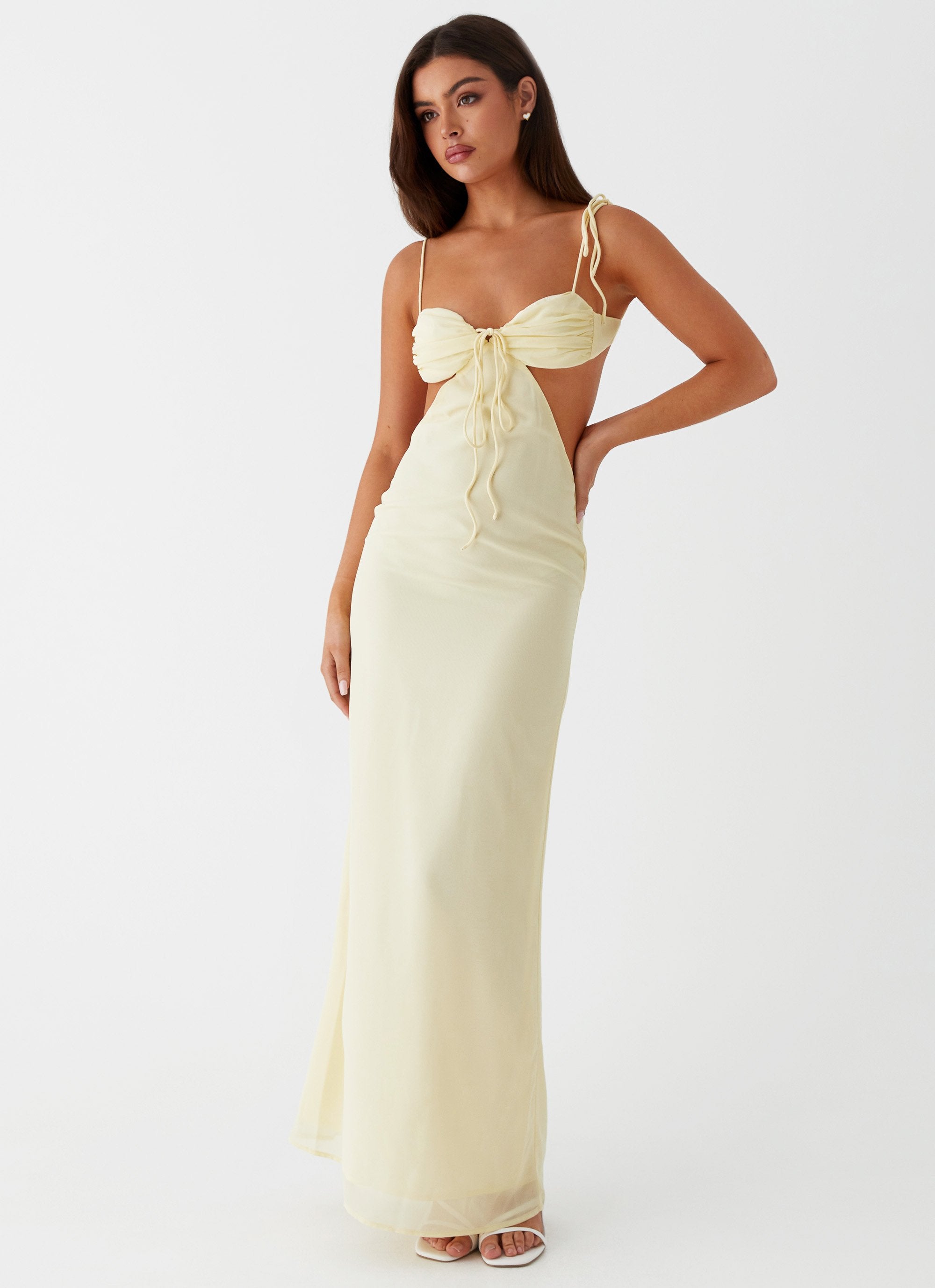 Tyra Ruched Maxi Dress - Yellow