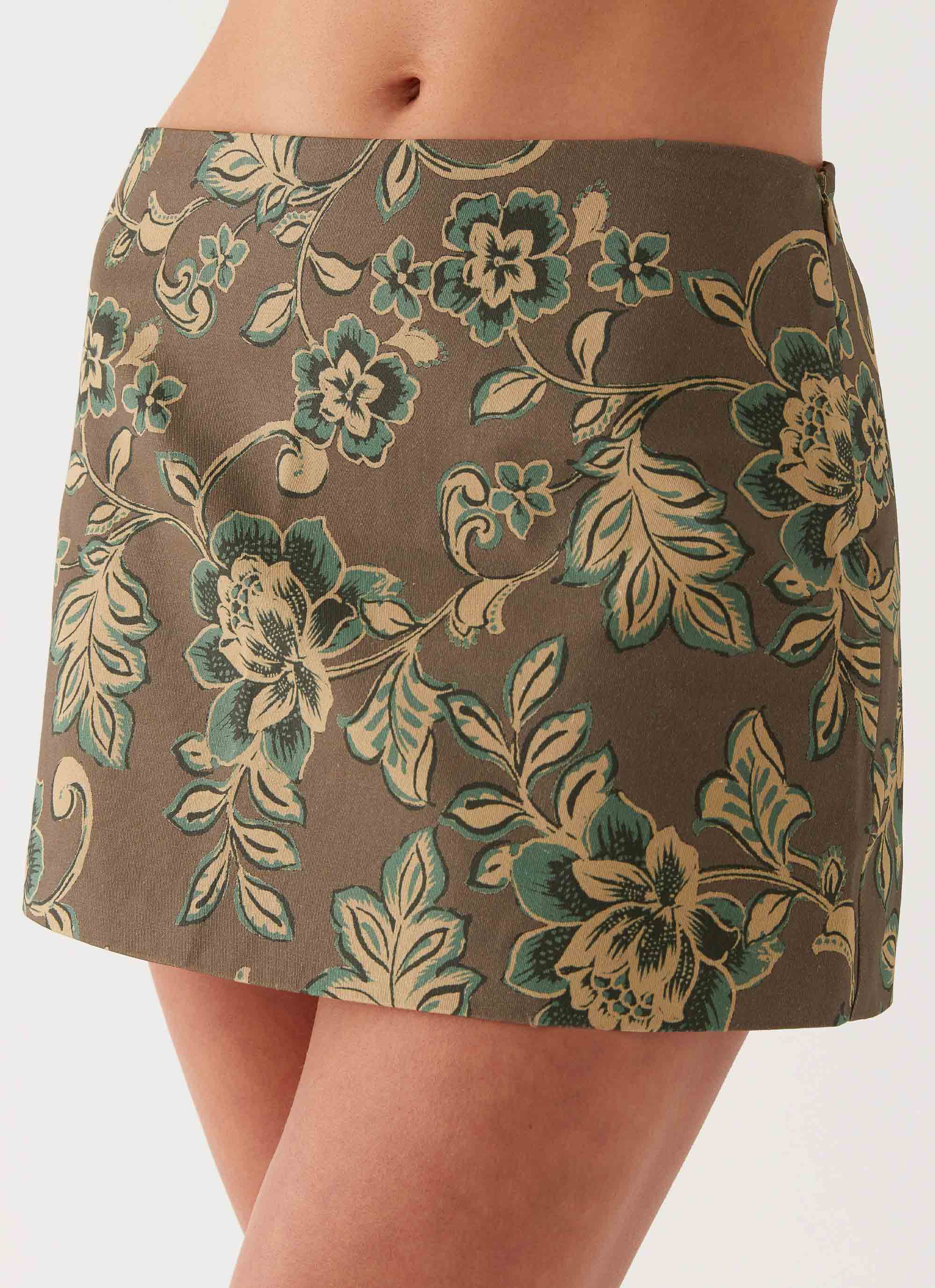 Tonnie Floral Mini Skirt - Brown Floral