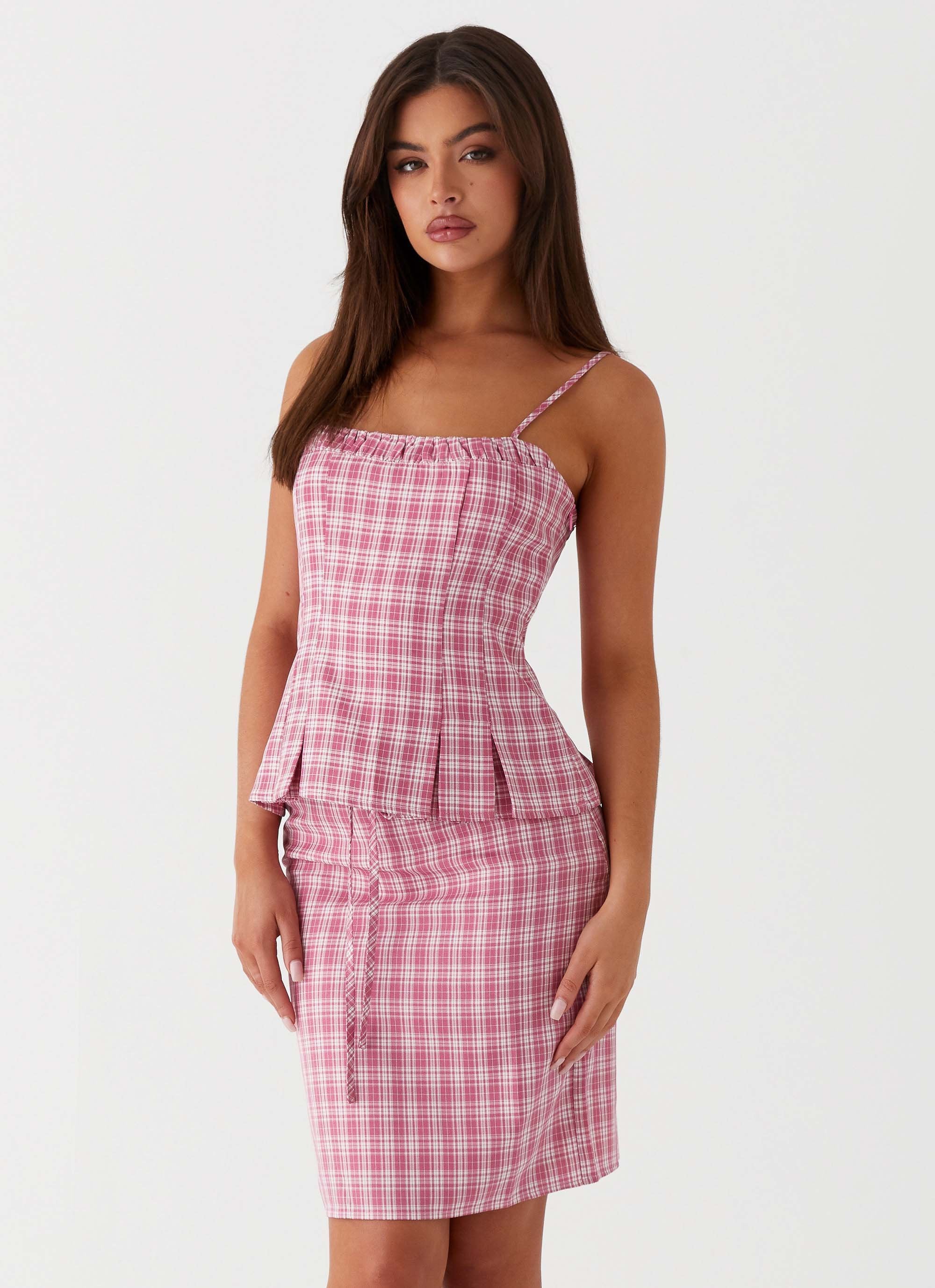 Mamita Ruched Top - Pink Check