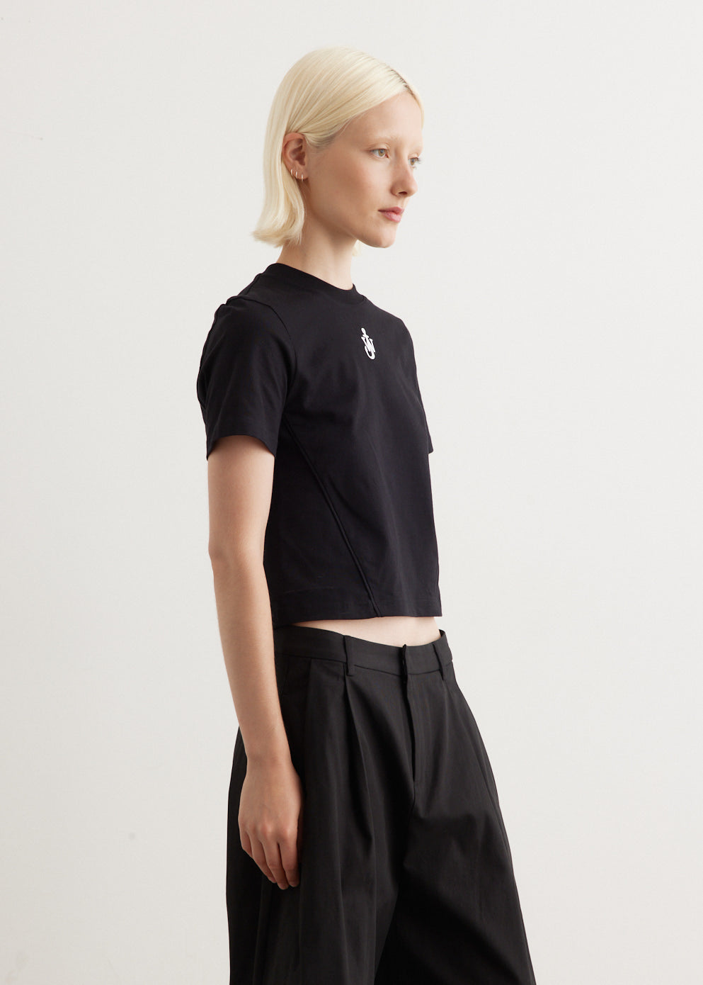 Anchor Embroidery Panelled Cropped T-Shirt