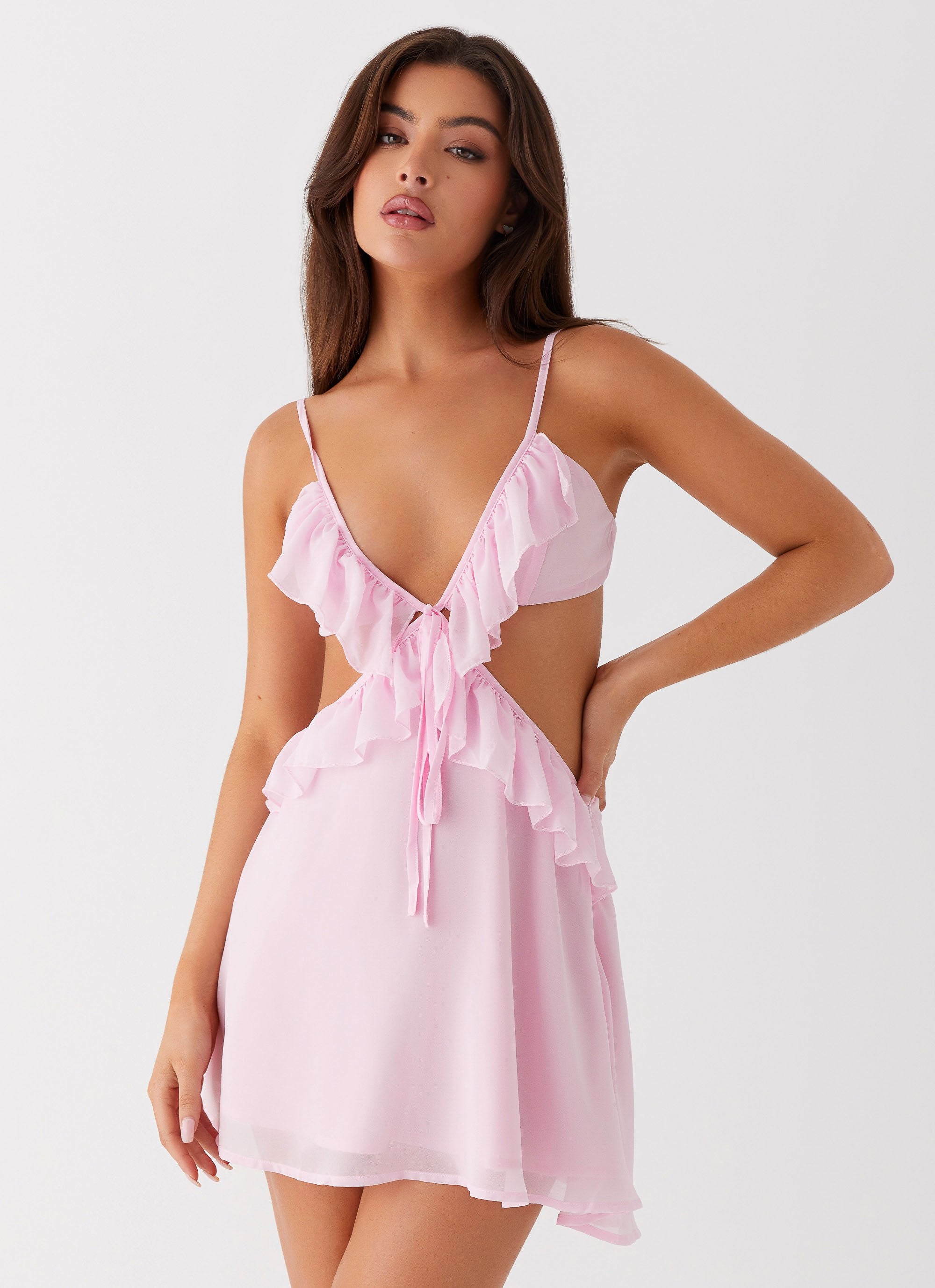 Polly Ruffle Mini Dress - Pink