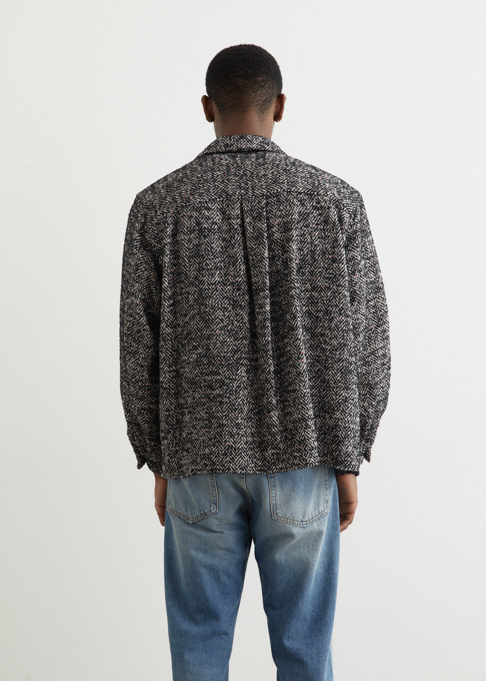 Open Collar Nep Tweed Shirt