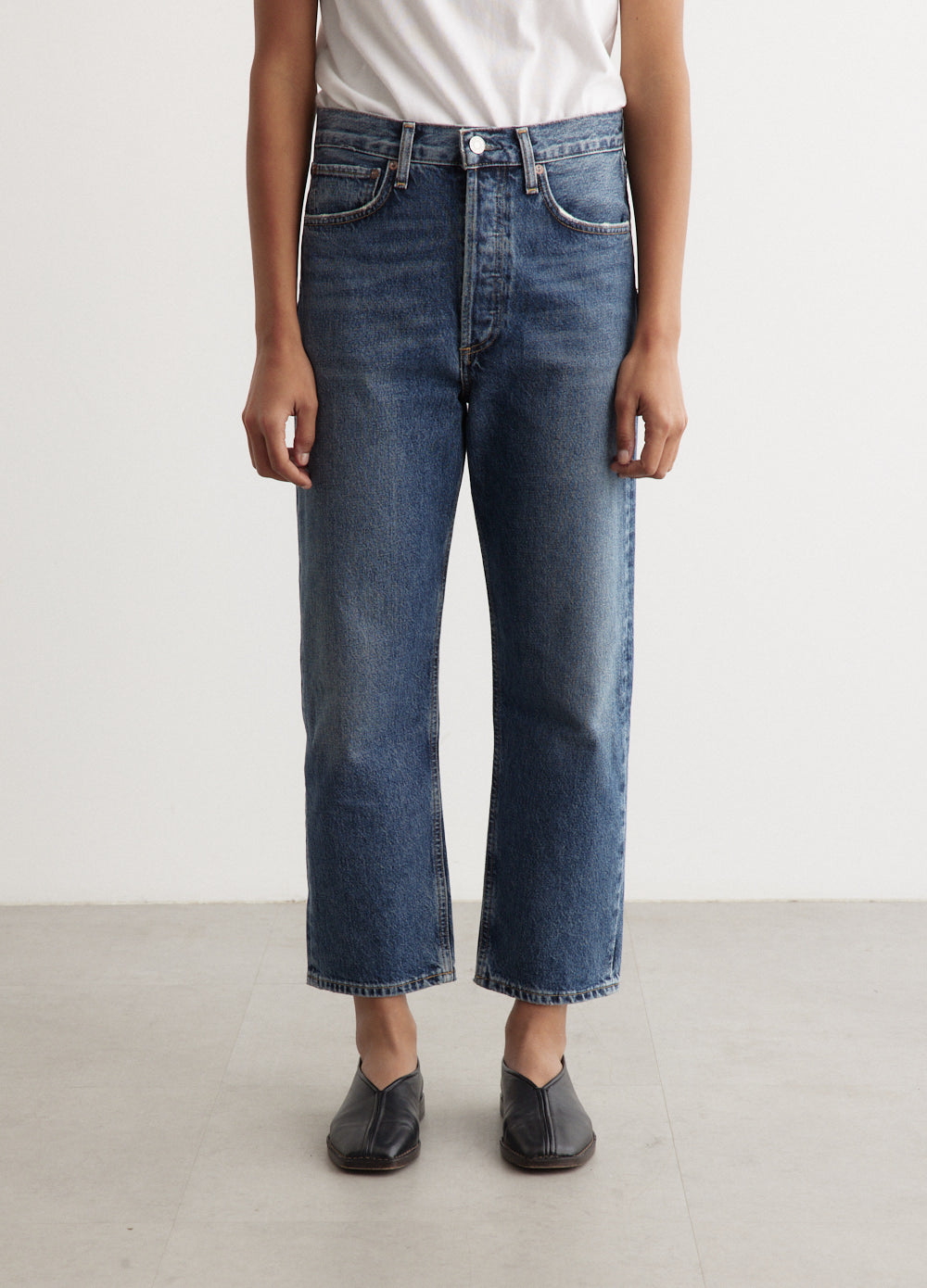 90's Crop Mid Rise Loose Straight Jeans