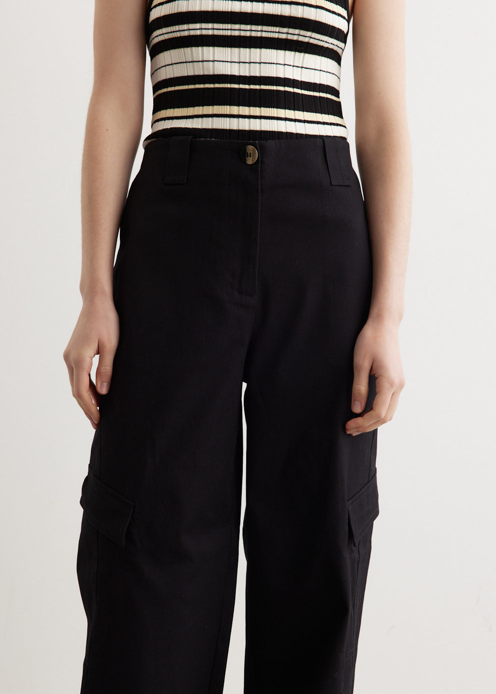 Herringbone Canvas Mid Waist Pants