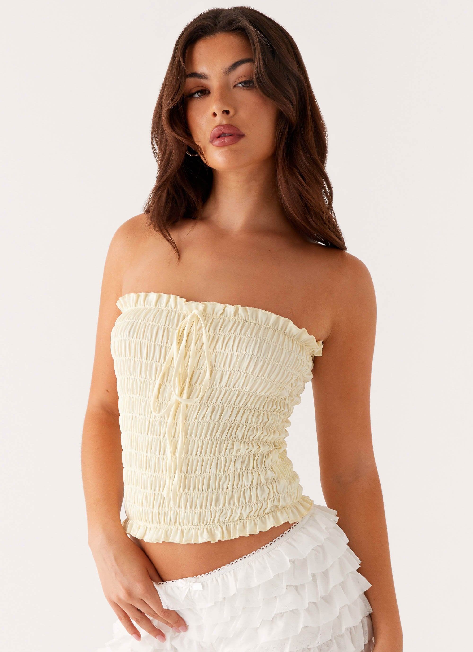 Cordelia Shirred Tube Top - Lemon