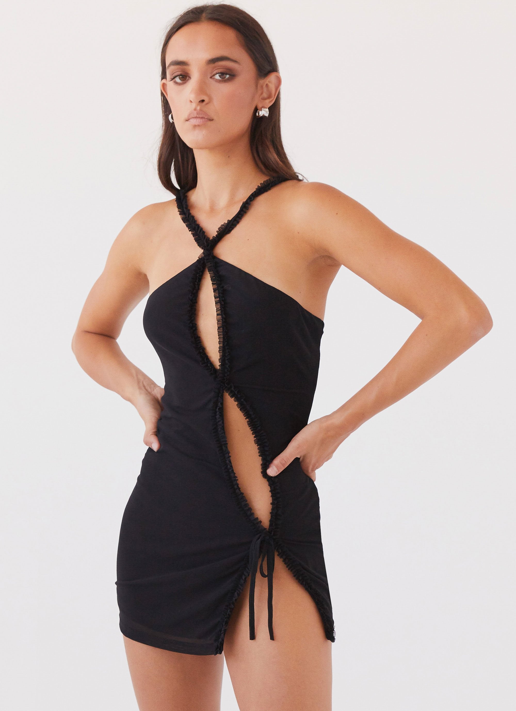 Midnight Rhapsody Ruffle Mini Dress - Black