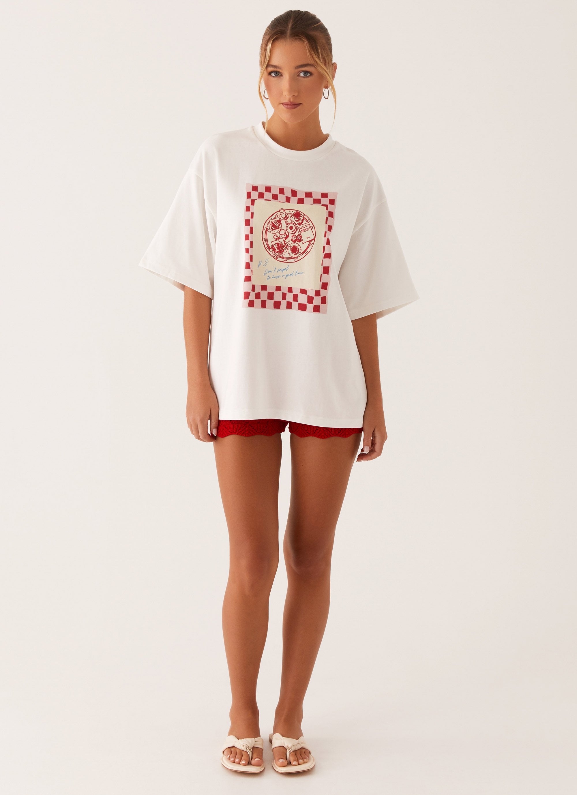 Born To Have Fun Oversized Graphic Tee - Red