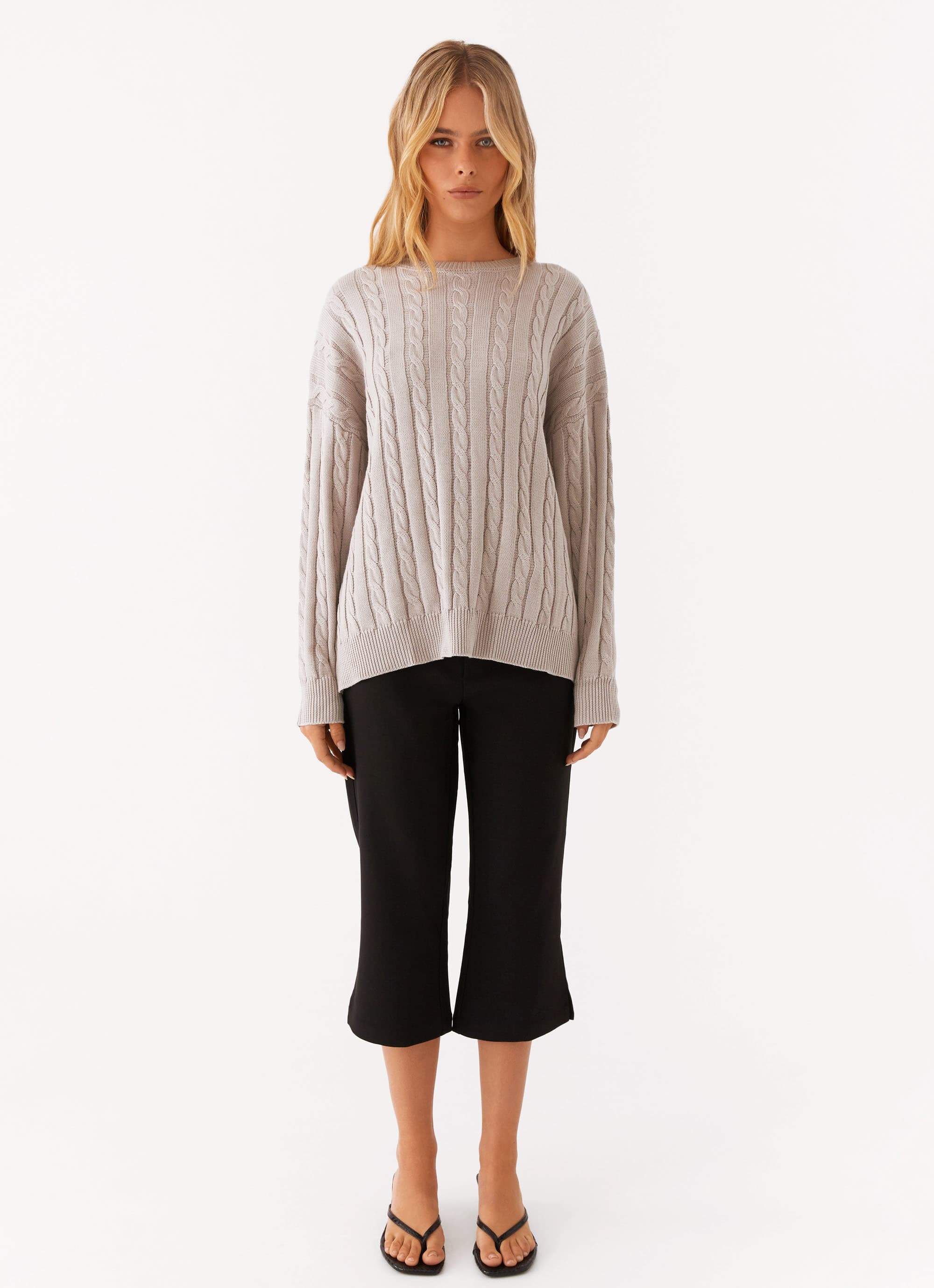 Elani Cable Knit Oversized Sweater - Chalk