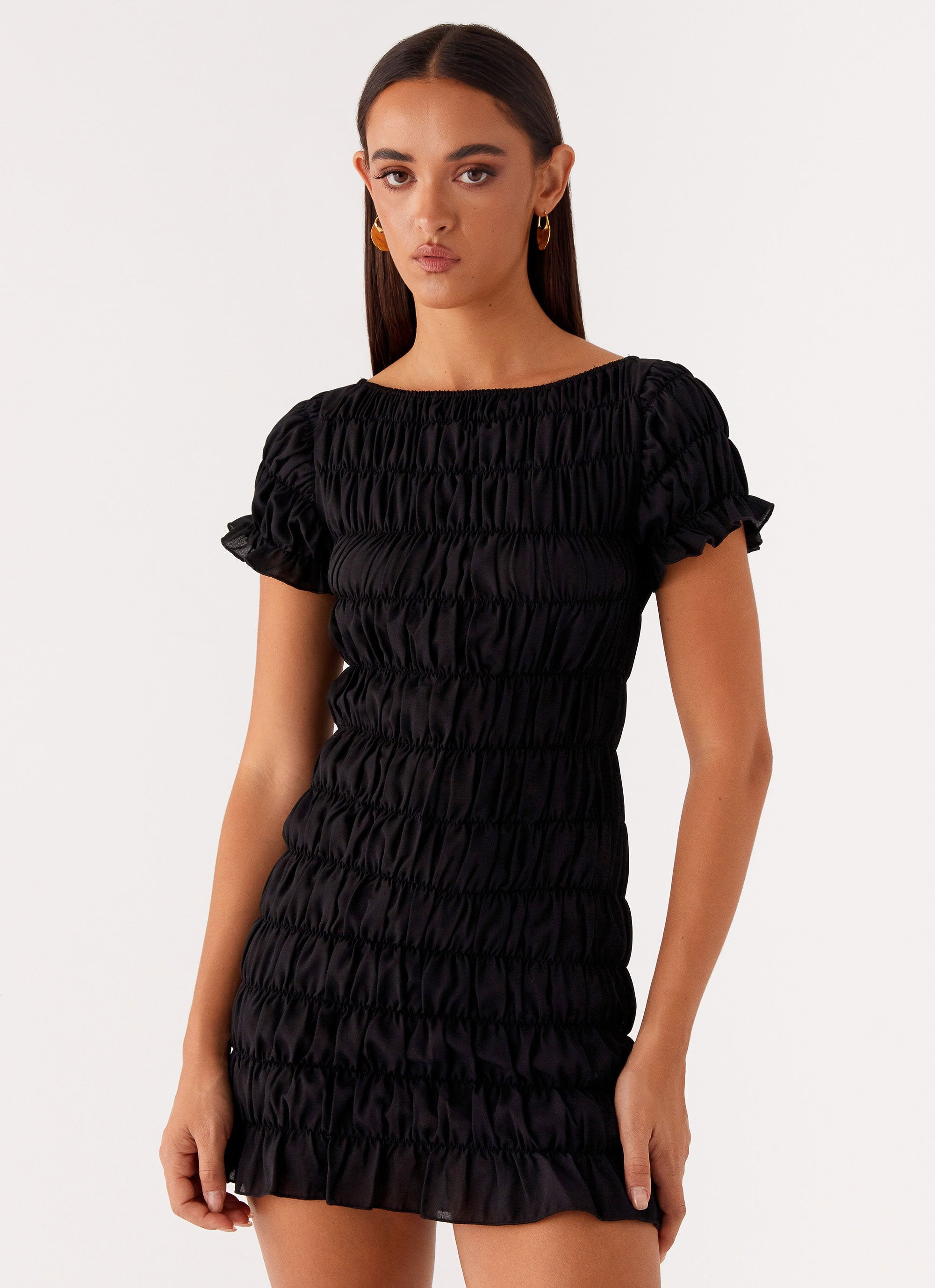 Rita Ruched Mini Dress - Black