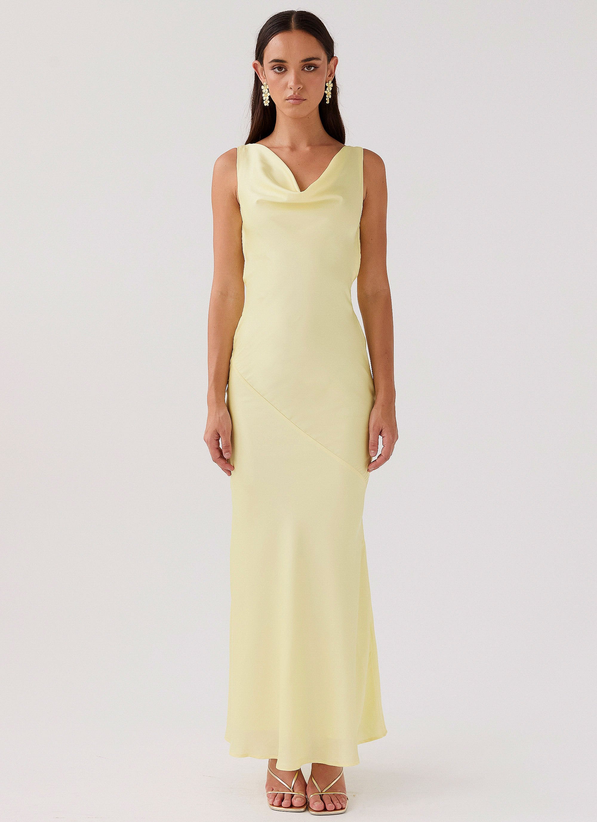 Be Mine Satin Maxi Dress - Canary