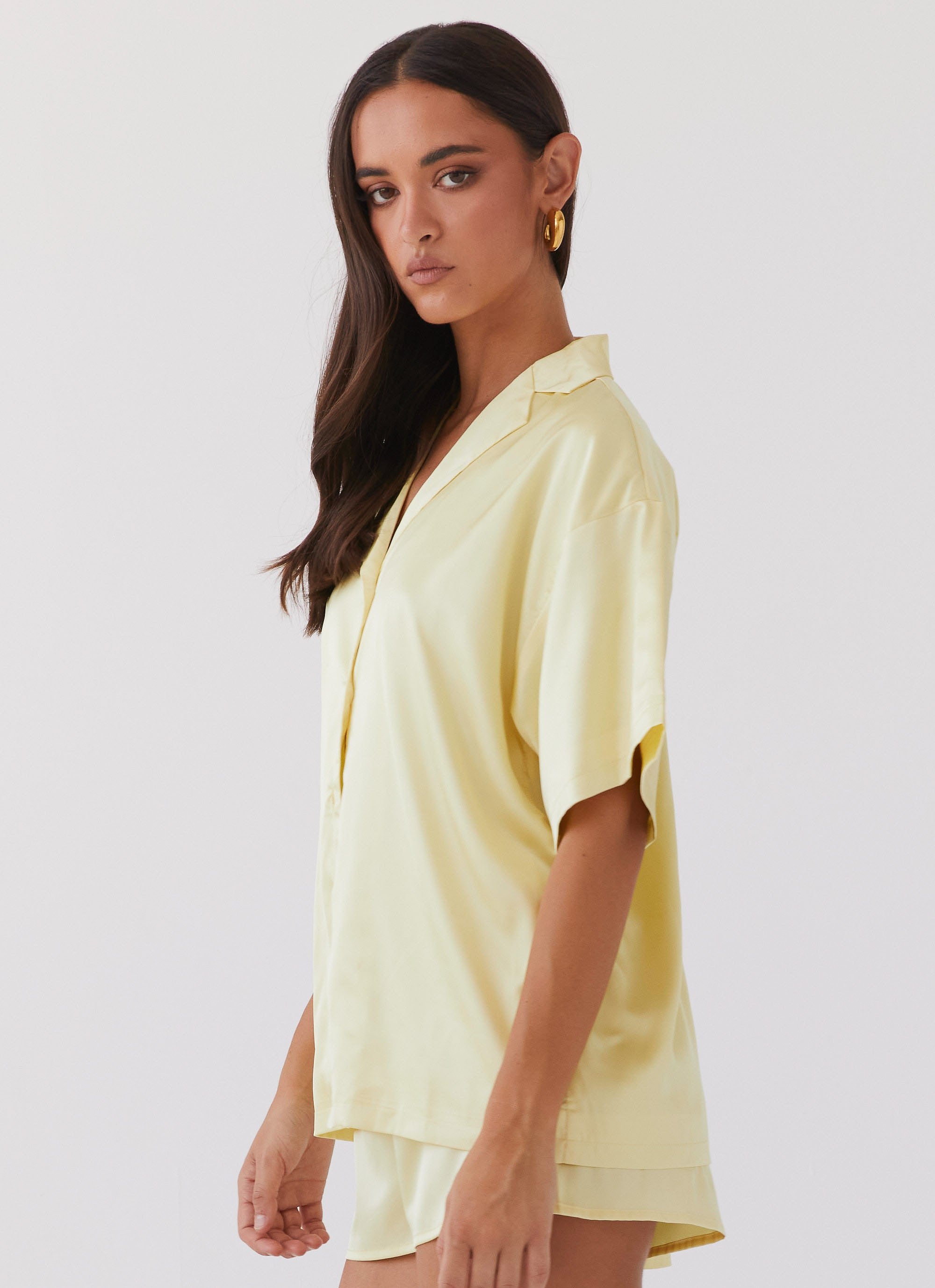 Julia Satin Oversized Shirt - Lemon