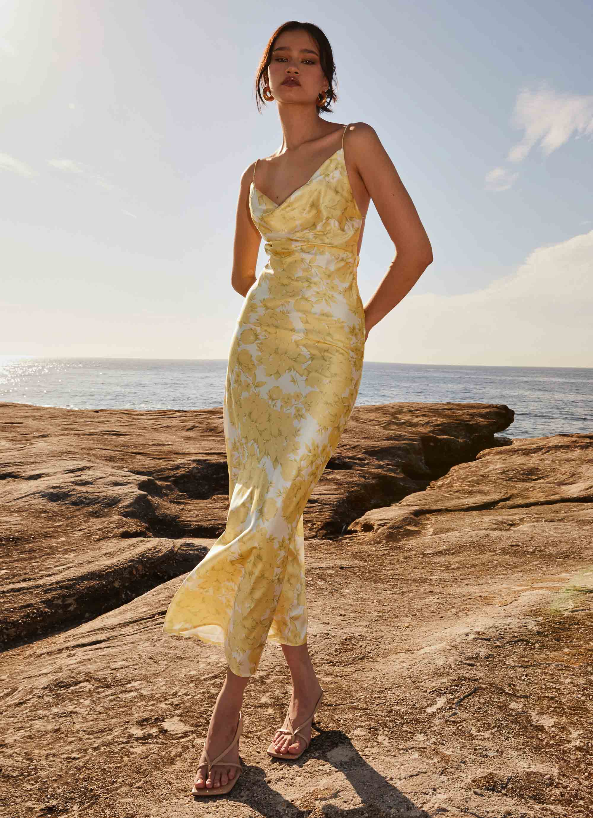 Coastal Escape Satin Maxi Dress - Daffodil