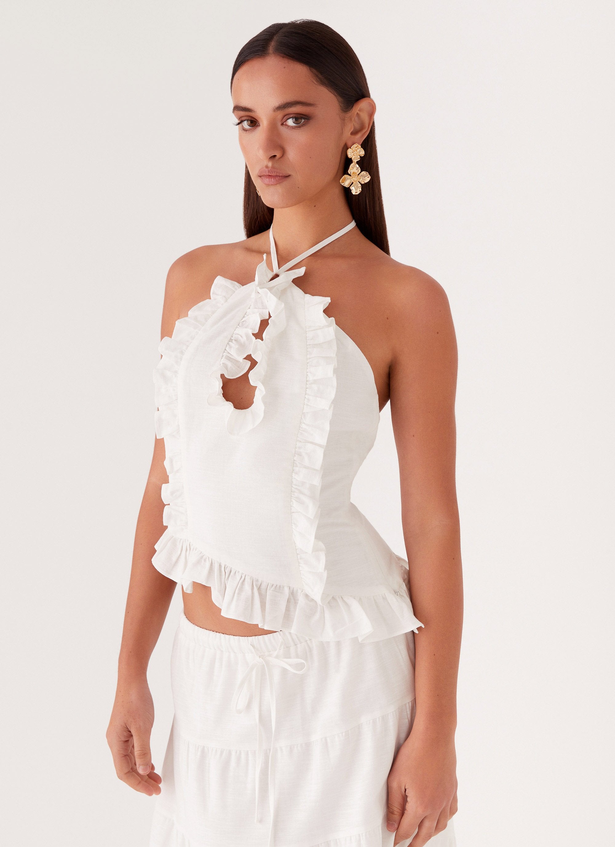 Mariella Linen Top - White