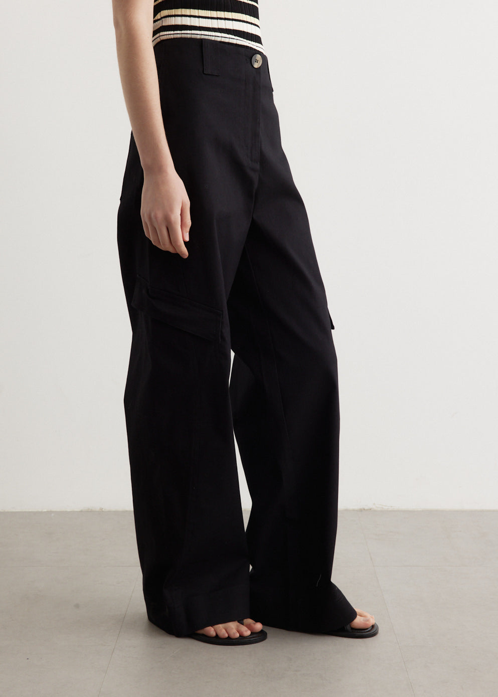 Herringbone Canvas Mid Waist Pants