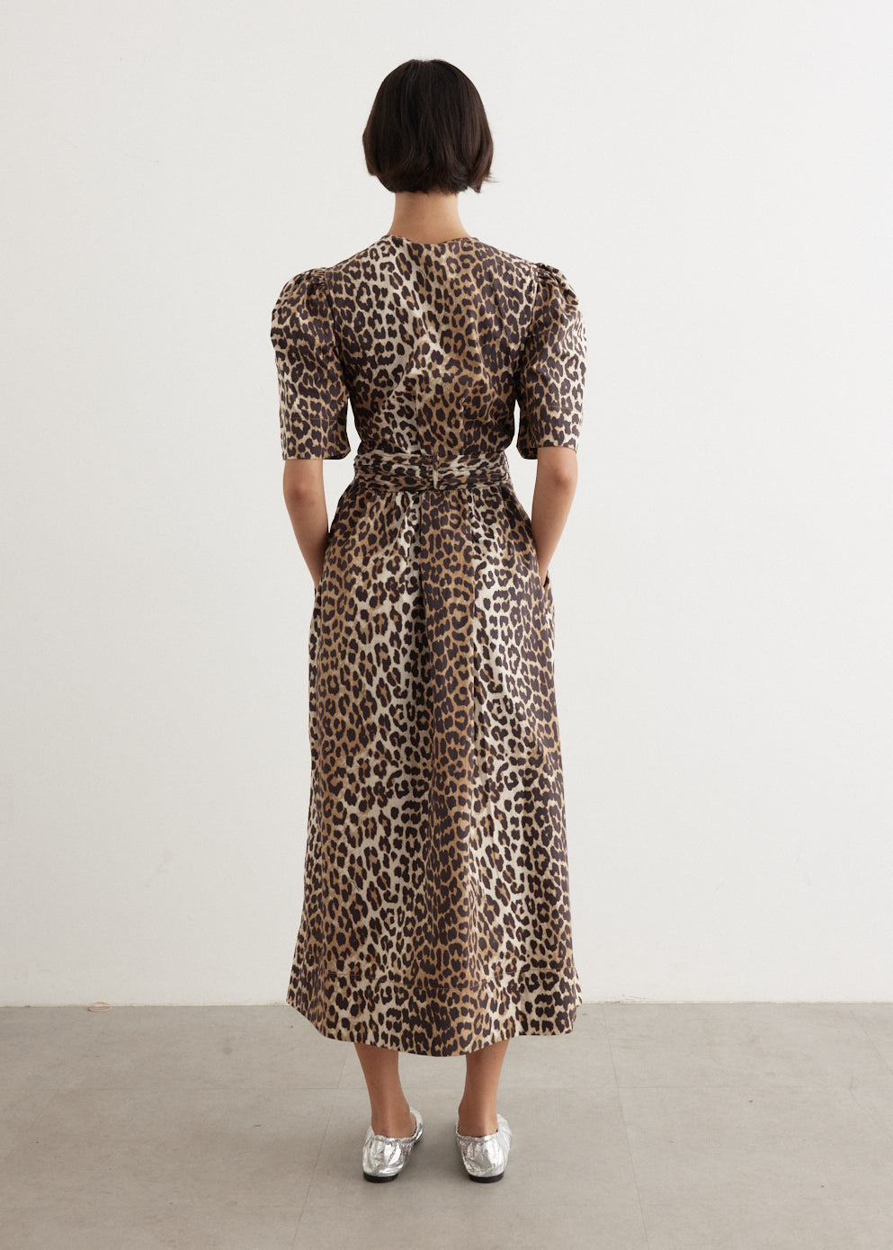 Printed Cotton Tie Strap Midi Dress