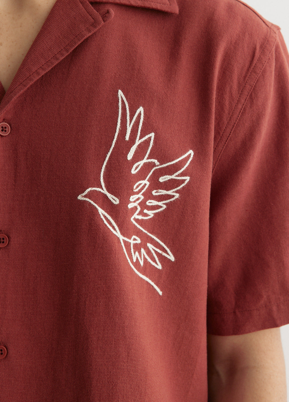 Dove Embroidered Camp Collar Shirt