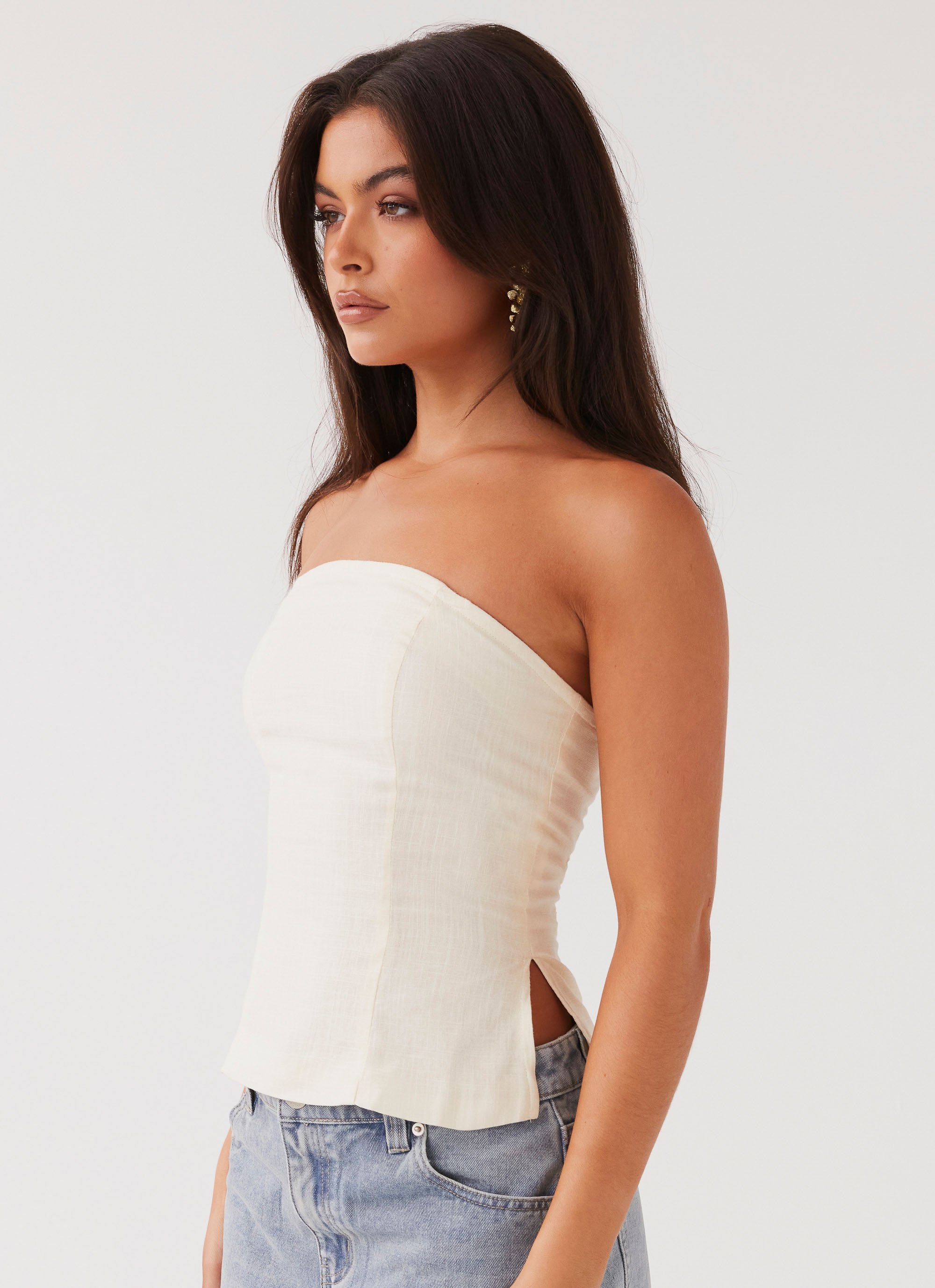 Stephanie Linen Tube Top - Ivory Cream