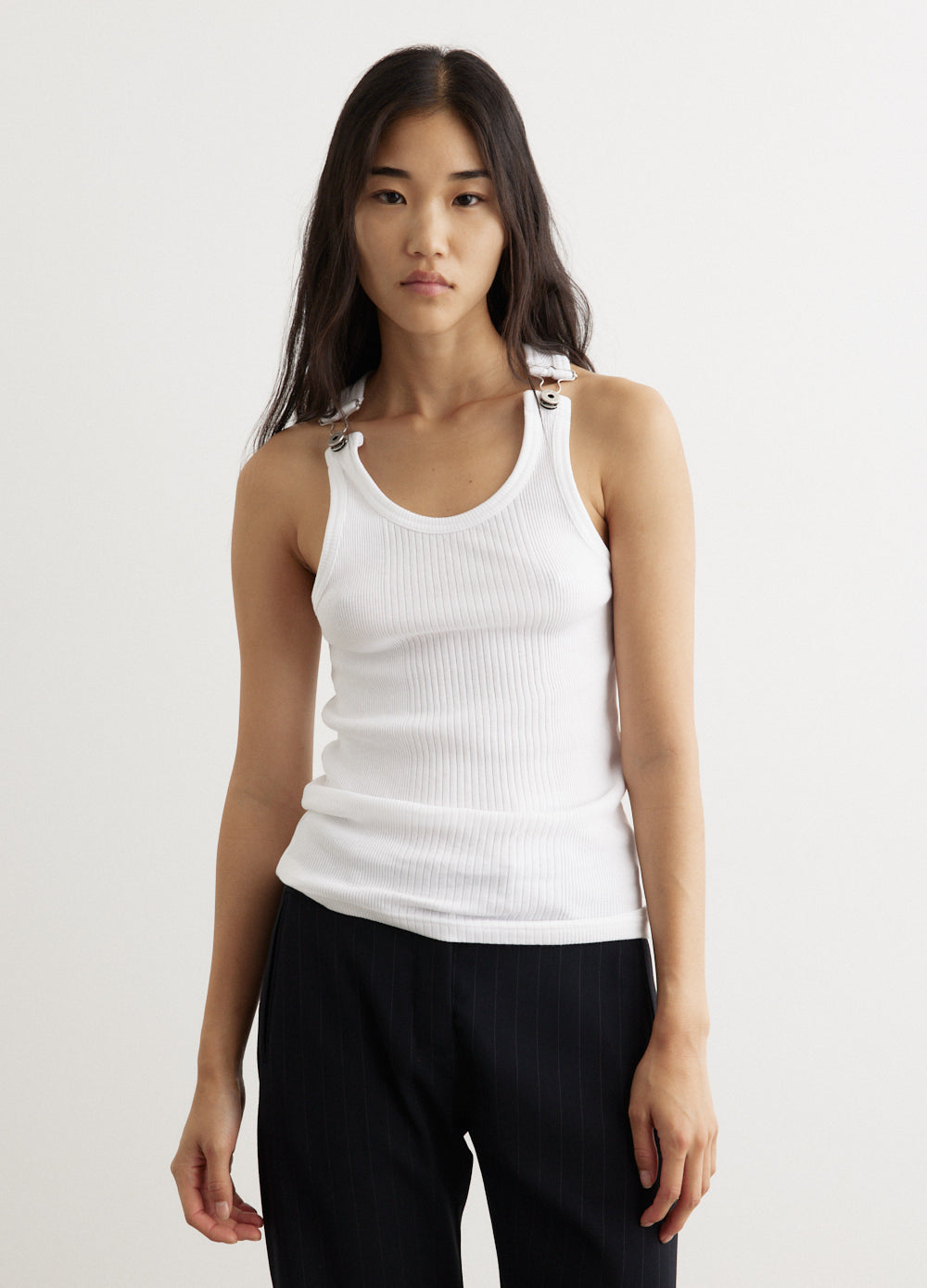 Ribbed Tank Top With Overall Buckles