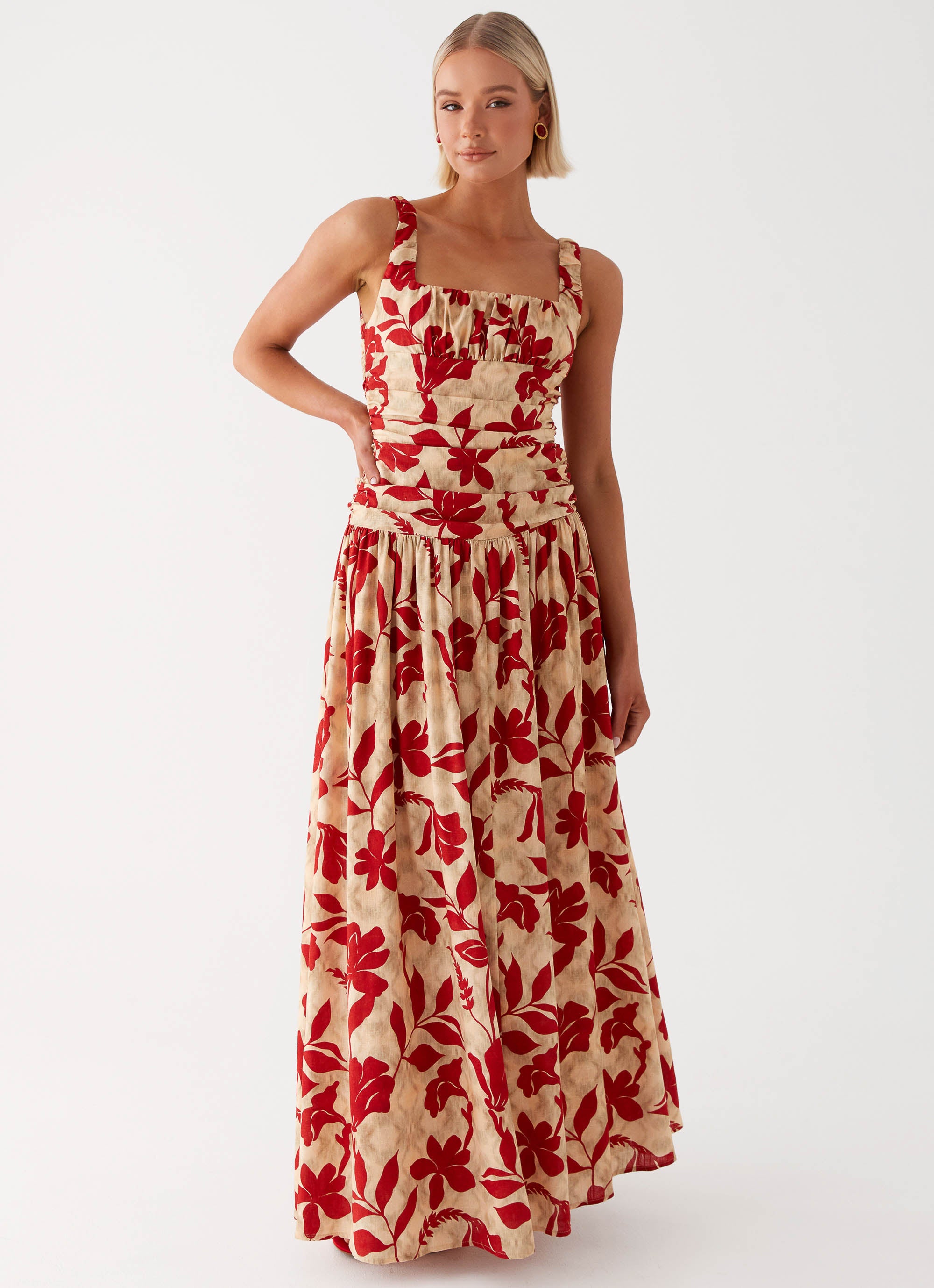 Zinna Linen Maxi Dress - Red