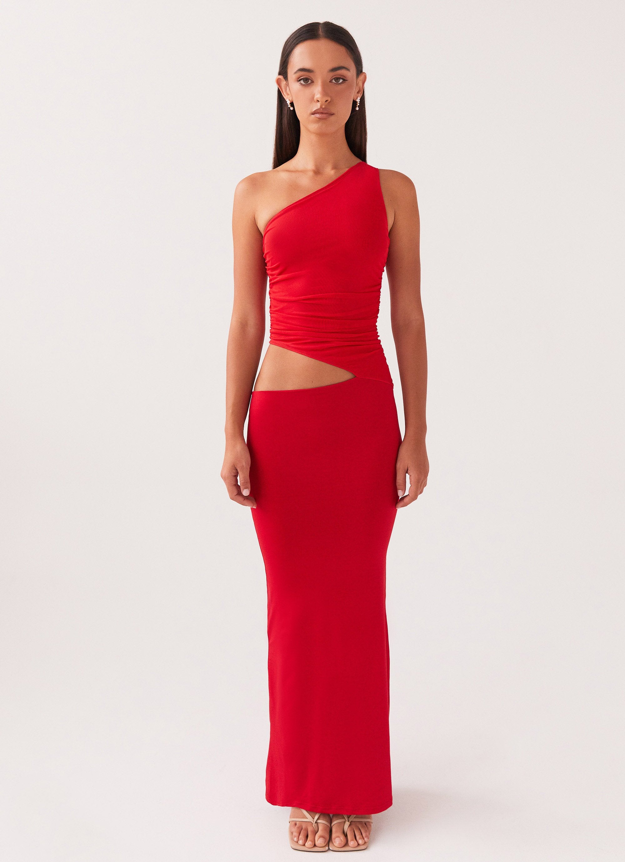 Seranella One Shoulder Maxi Dress - Cherry Red