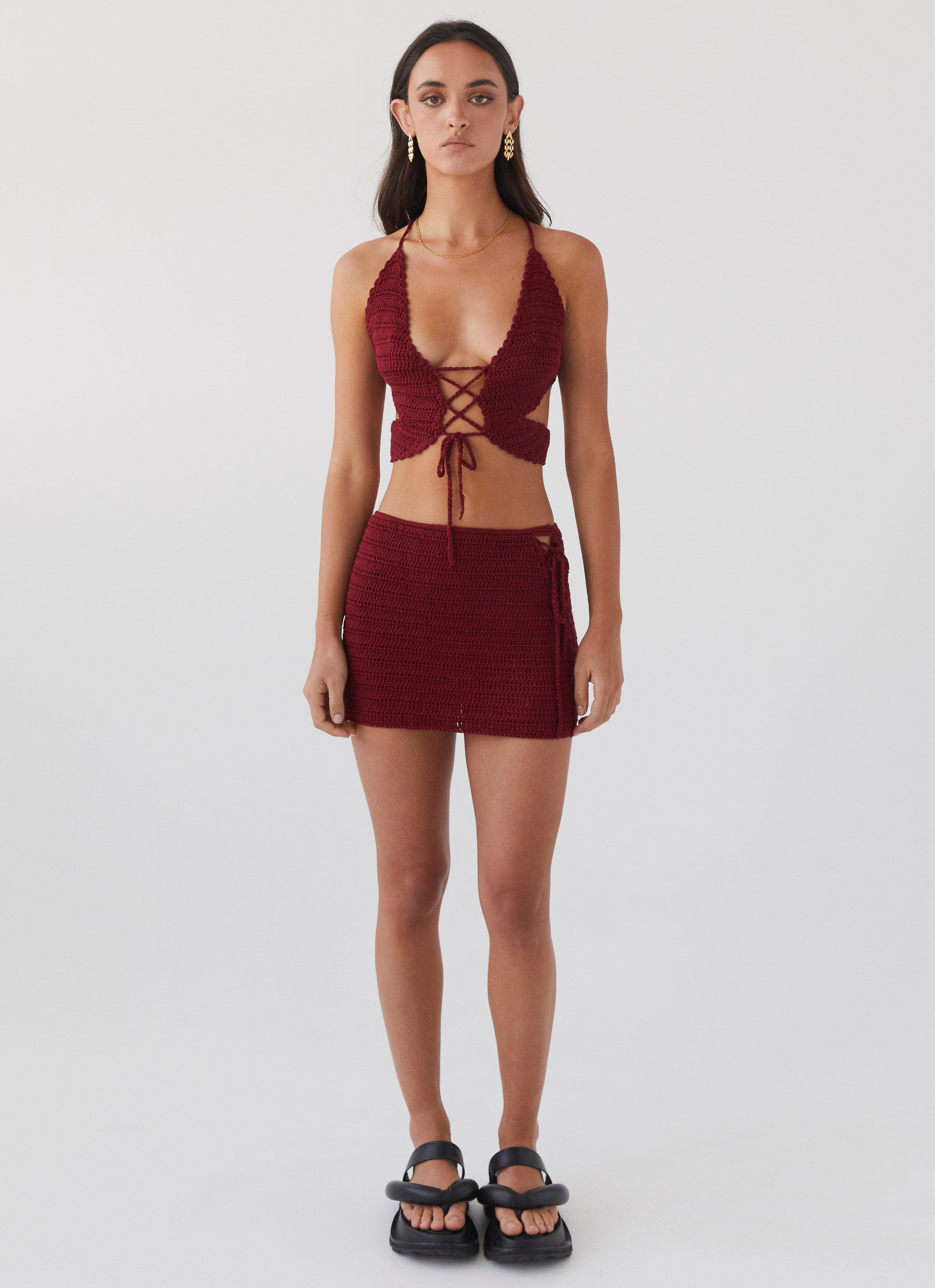 Wild Hearts Crochet Tie Top - Cherry Rose