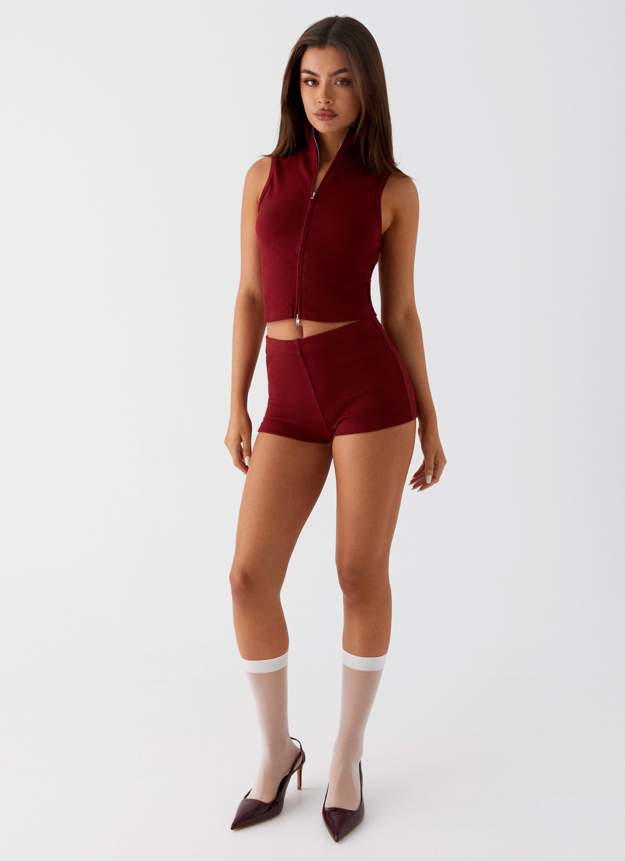 Spectate Collar Top - Maroon