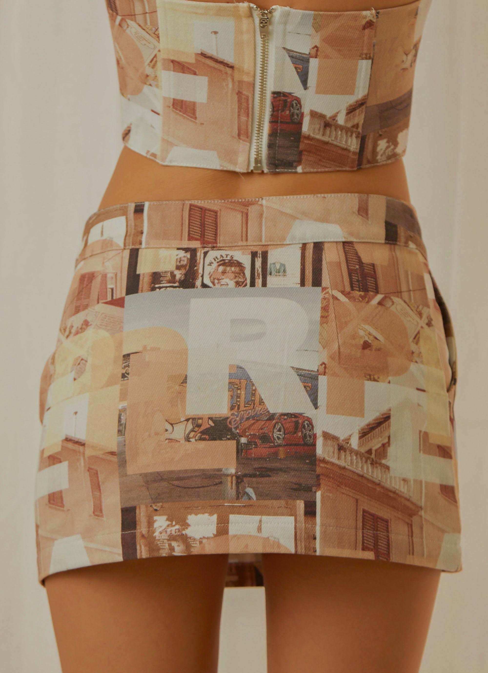 On the Edge Mini Skirt - Neutral Film Graphic