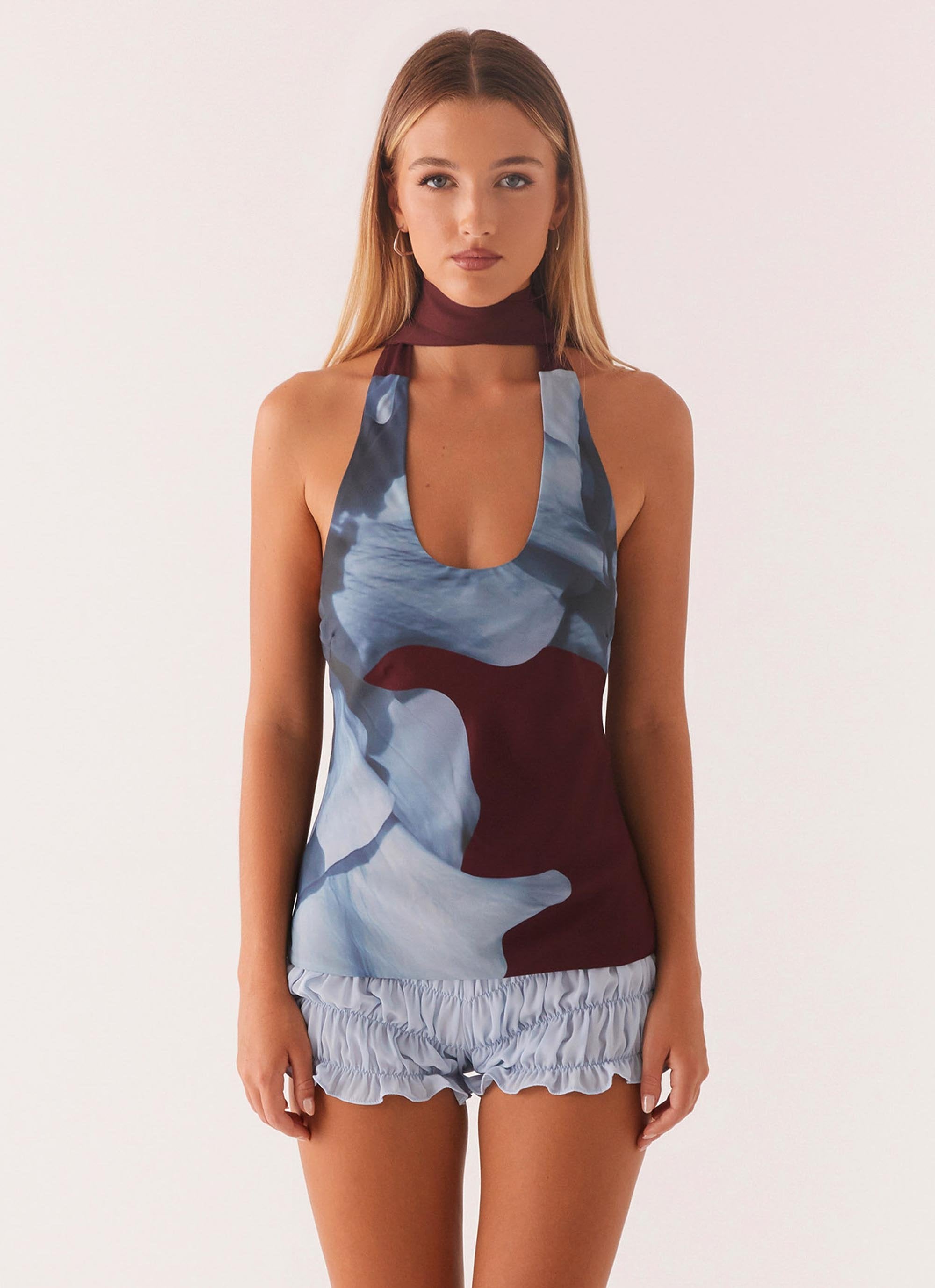 Catarina Halter Top - Maroon Print