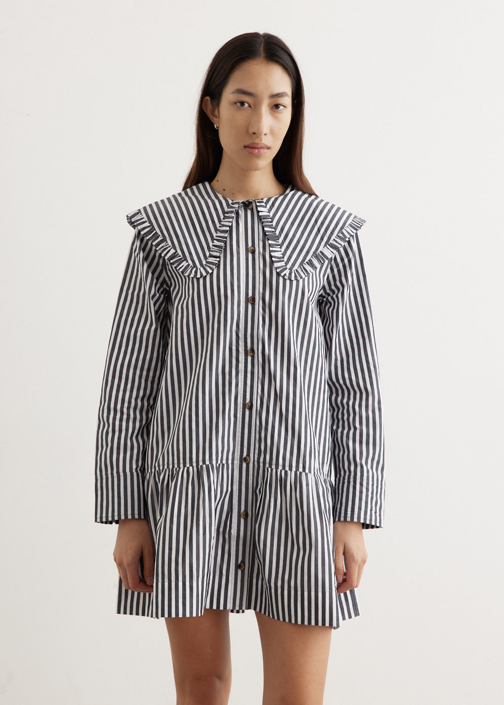 Stripe Big Collar Mini Shirt Dress