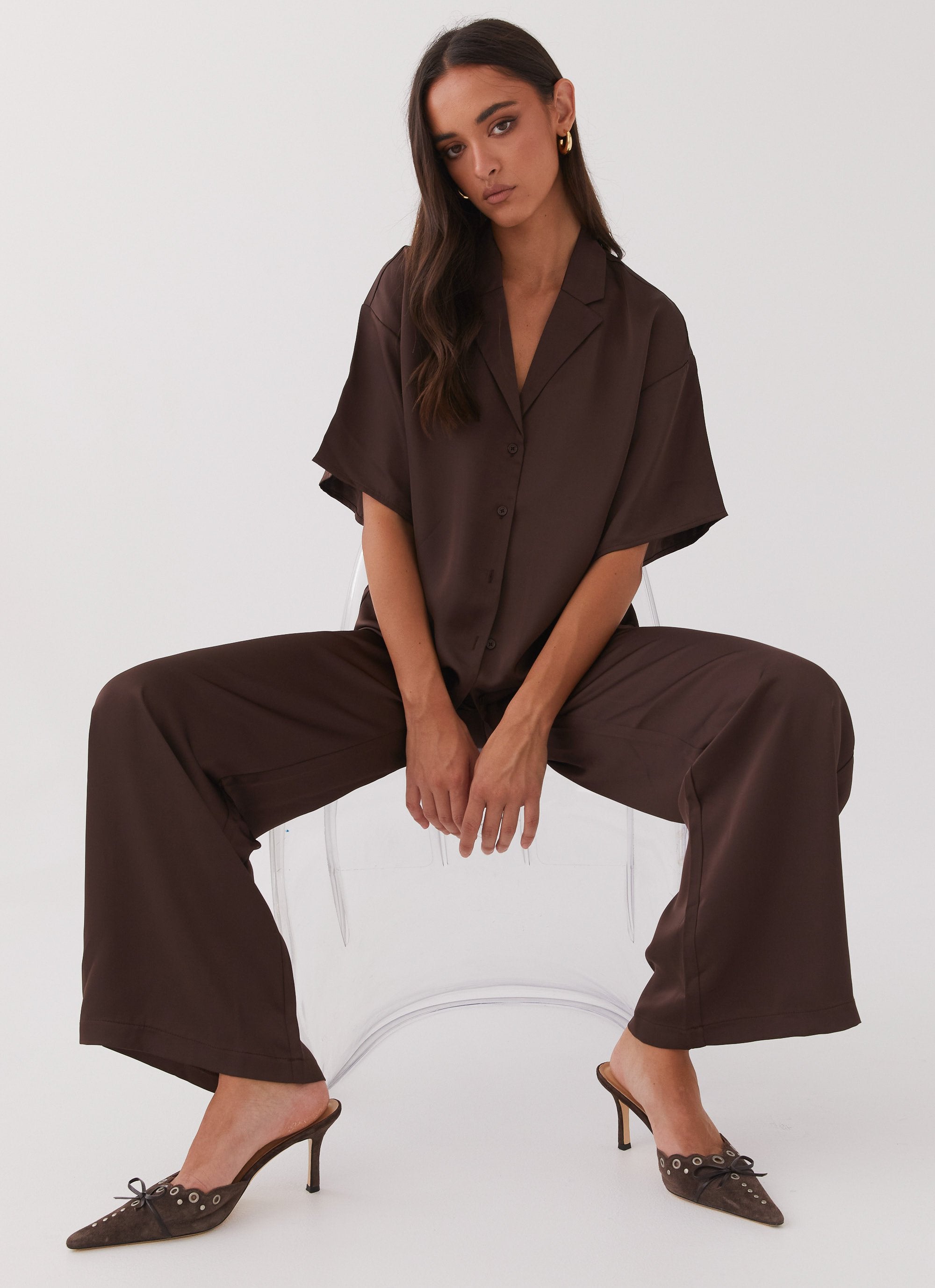 Palm Cove Satin Pants - Chocolate