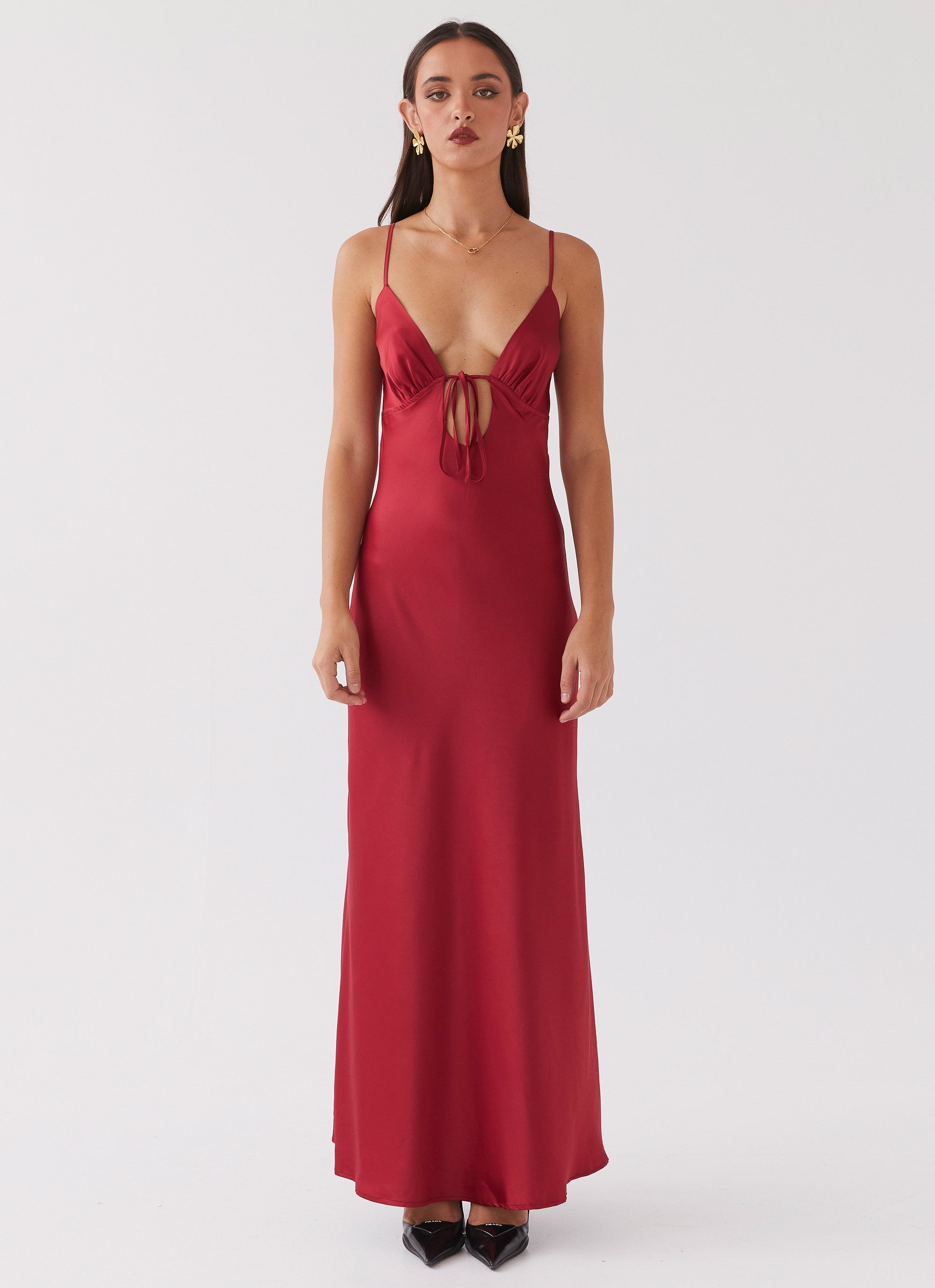 Flora Satin Maxi Dress - Cherry