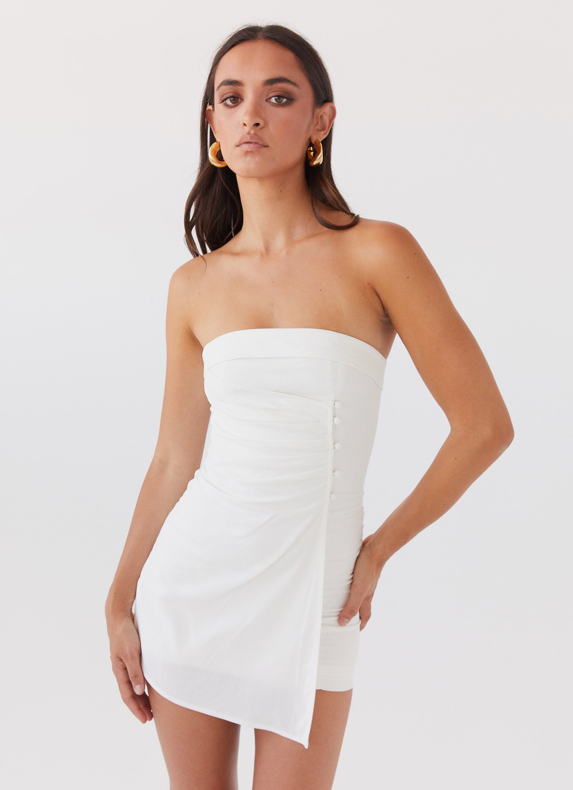 Lavinia Linen Tube Mini Dress - White