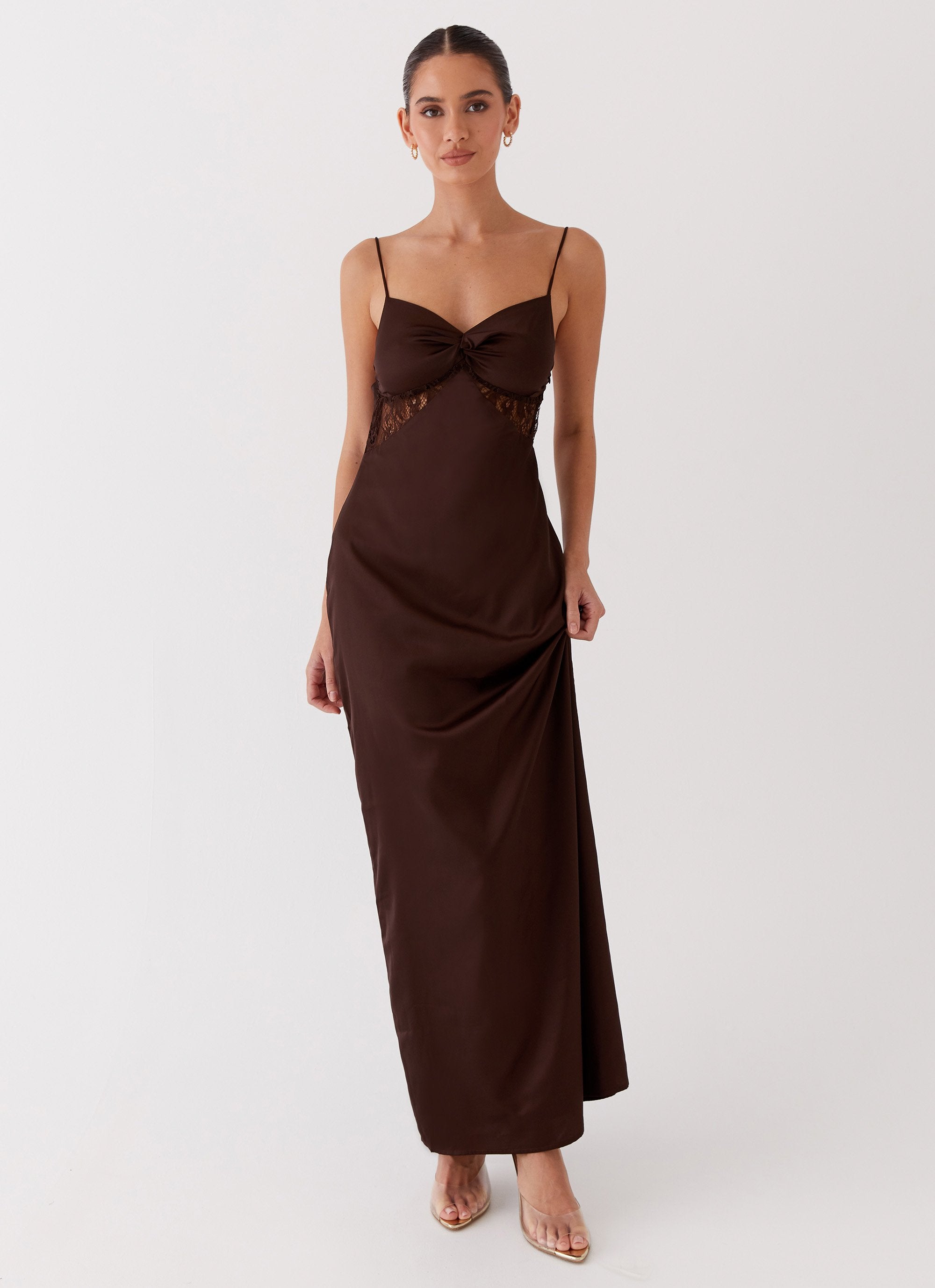 Dream Sight Lace Satin Maxi Dress - Chocolate