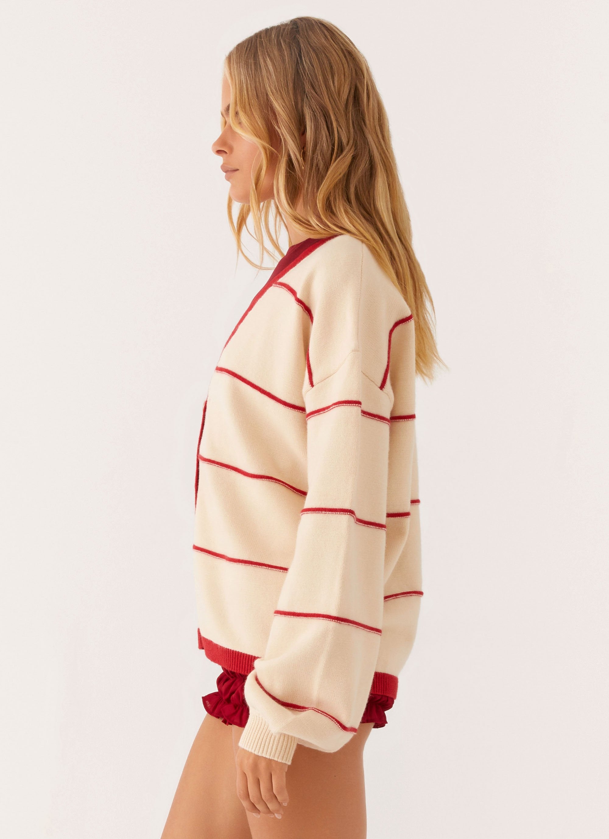 Estella Knit Cardigan - Ivory And Red Stripe