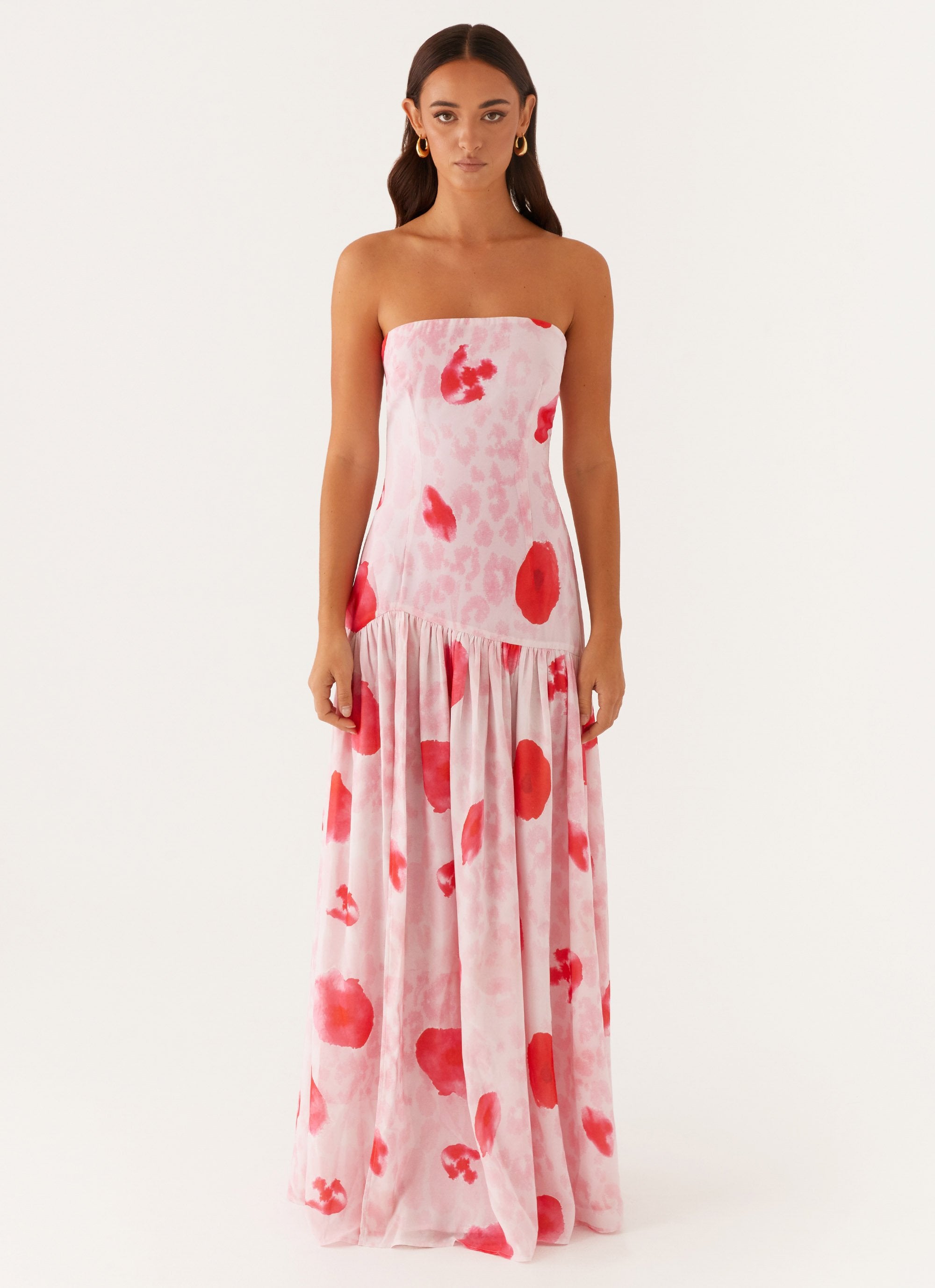 Eden Strapless Maxi Dress - Rose Leopard