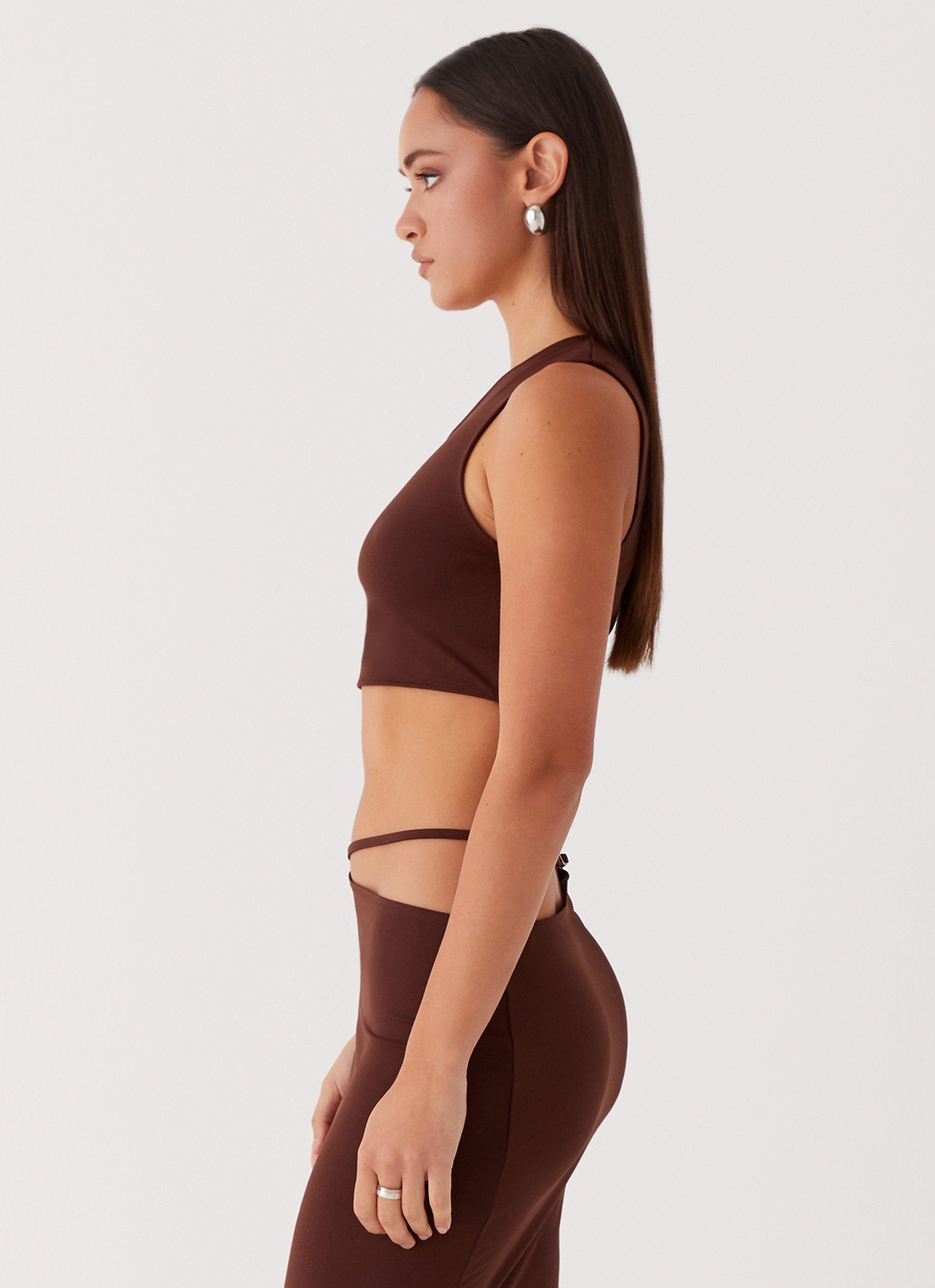 Like You Do One Shoulder Crop Top - Chocolate