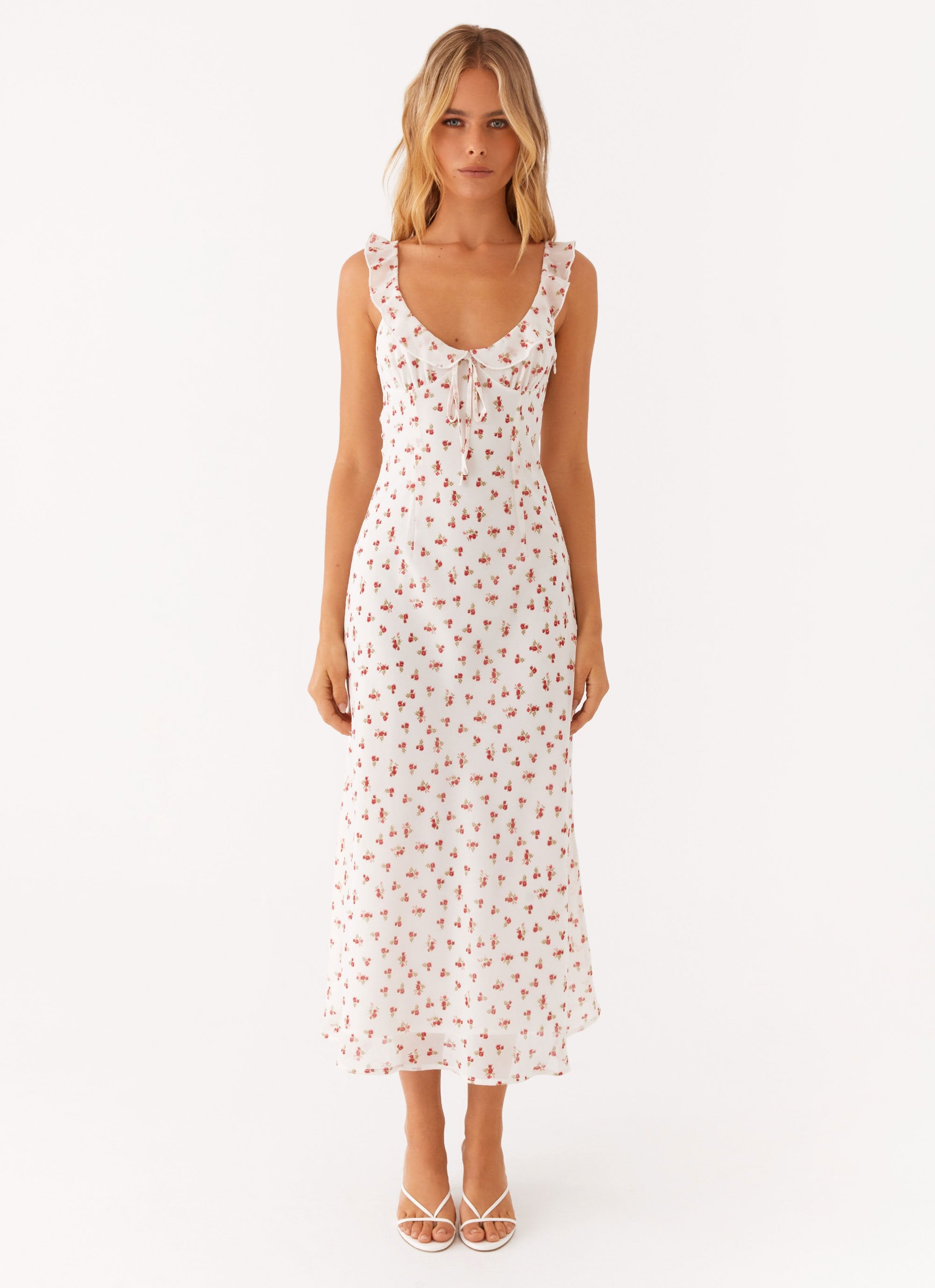 Second Guessing Midi Dress - Red White Floral