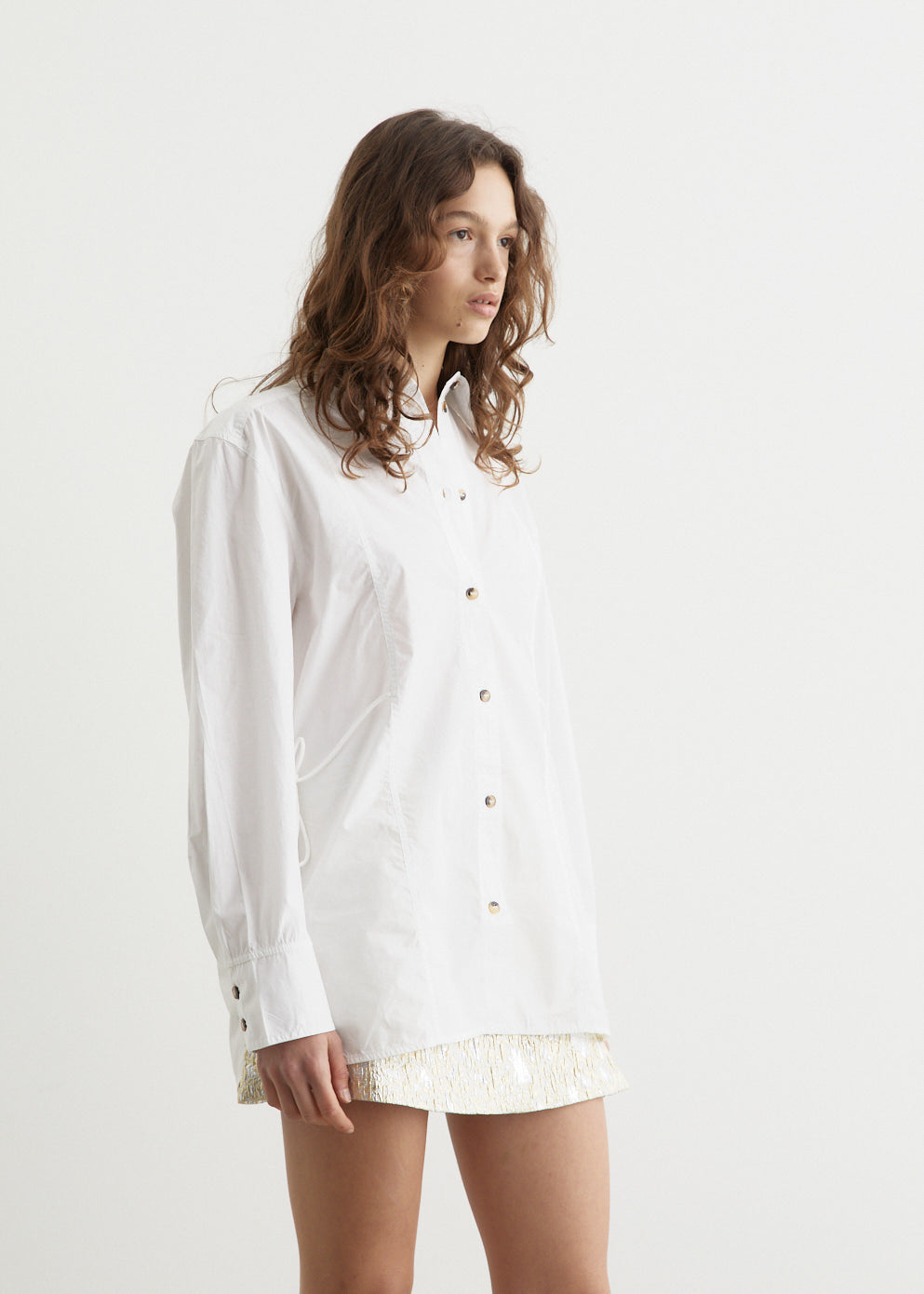 Cotton Poplin Oversized Tie String Shirt