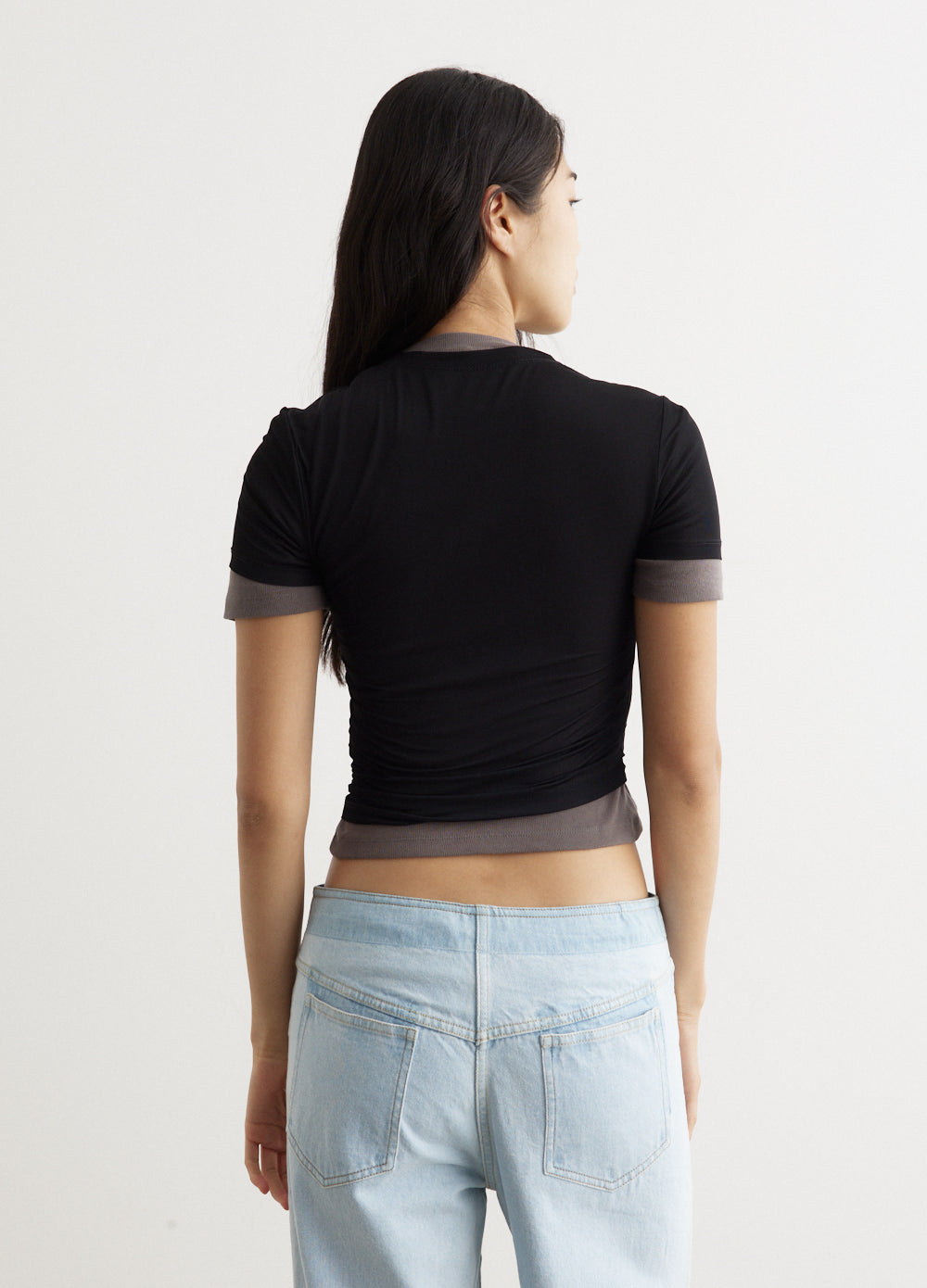 Sheer Overlay Loophole Rib T-Shirt