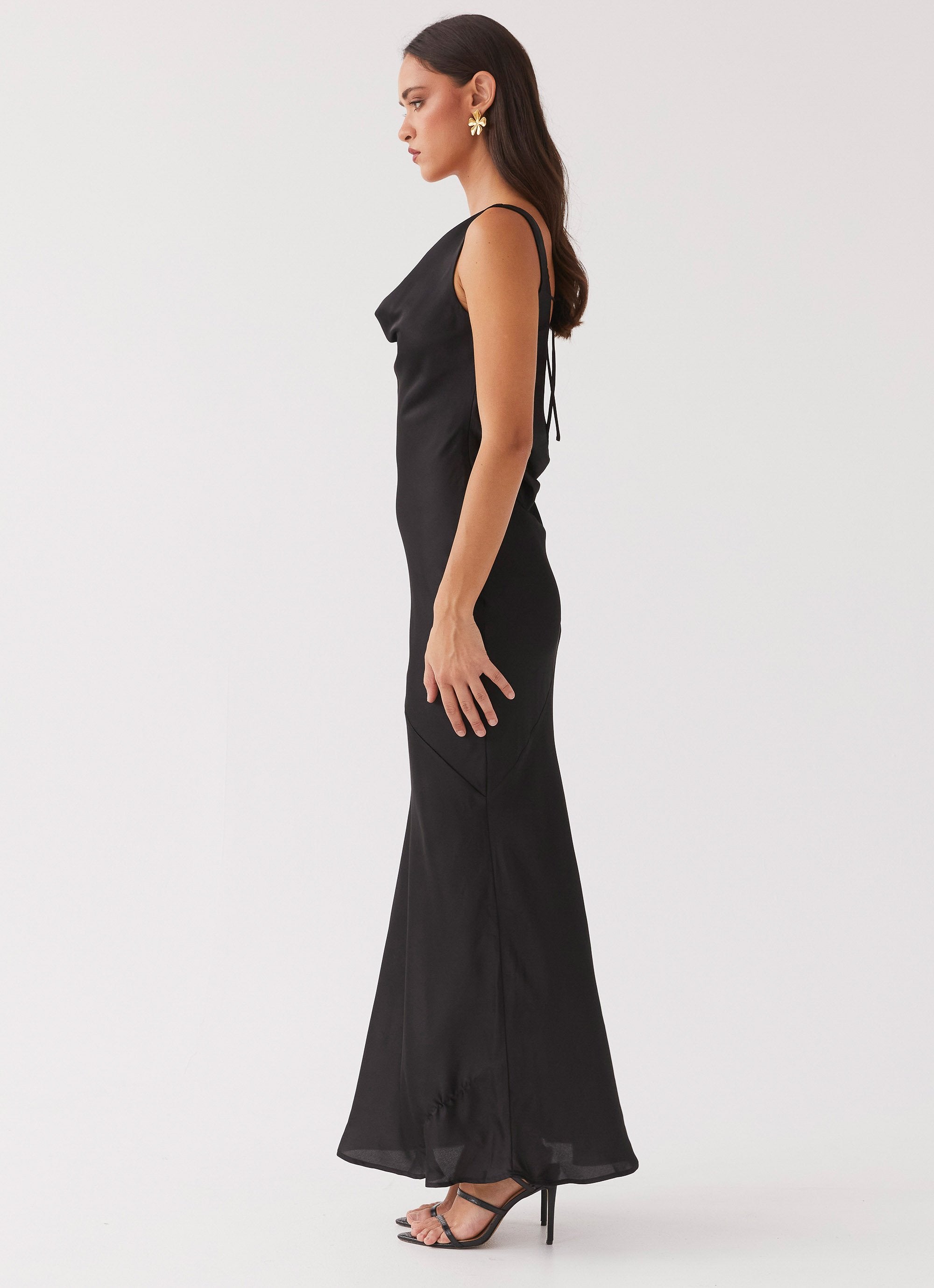 Be Mine Satin Maxi Dress - Black