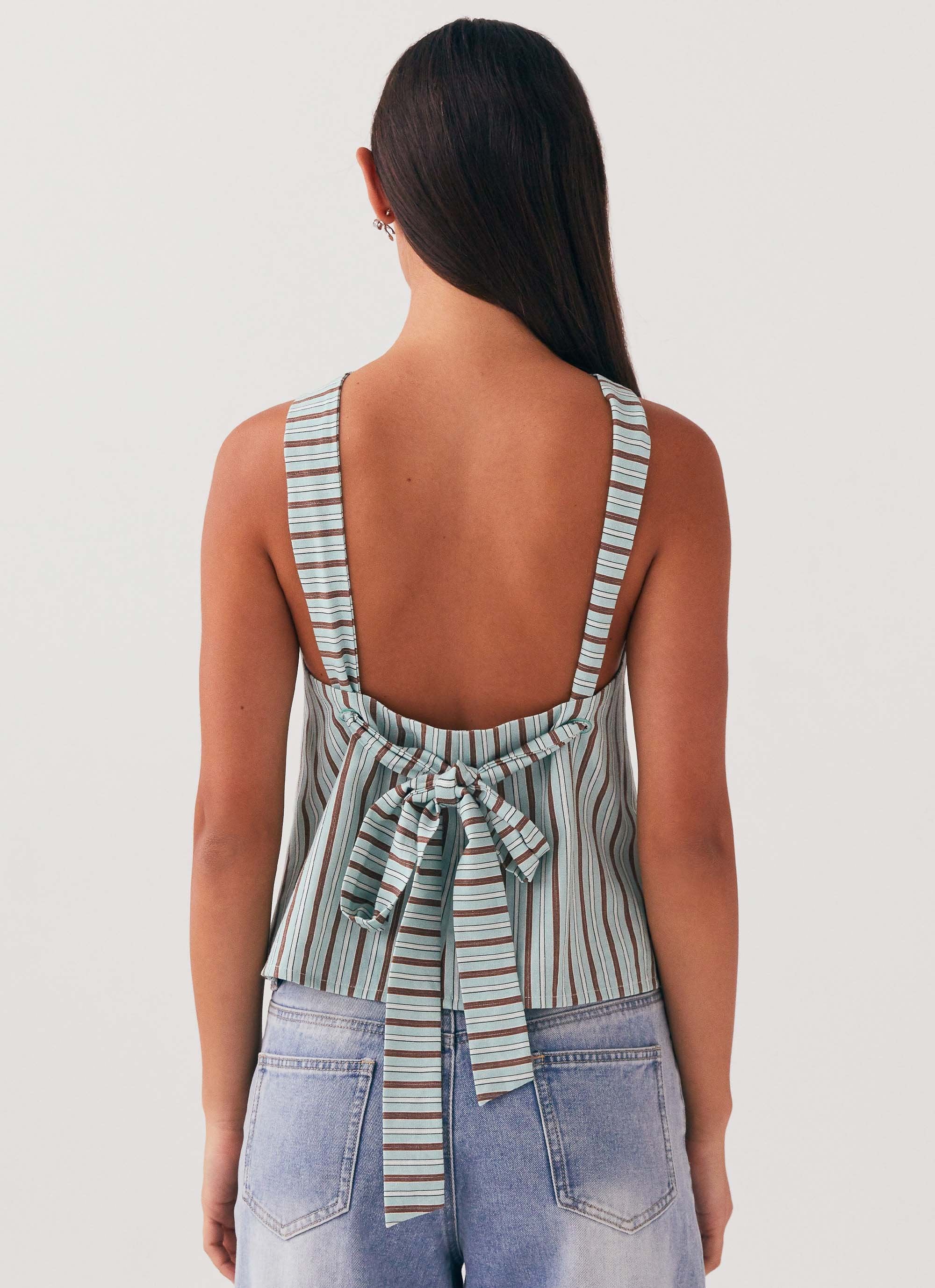 Keira Linen Top - Coastal Stripe