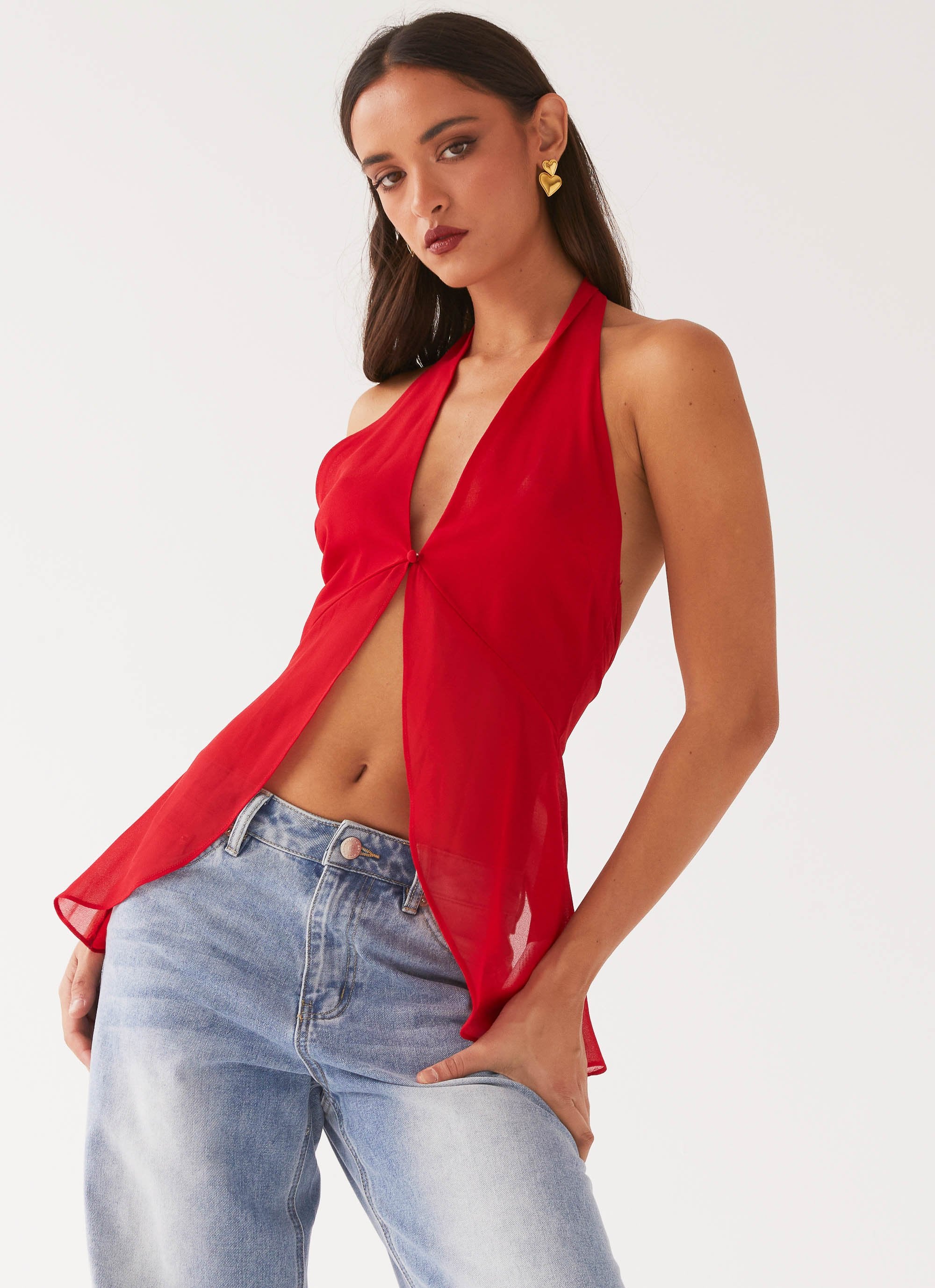 At Last Halterneck Top - Rouge Red